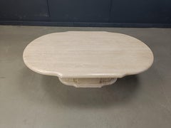 Vintage oval travertine coffee table, 1980s