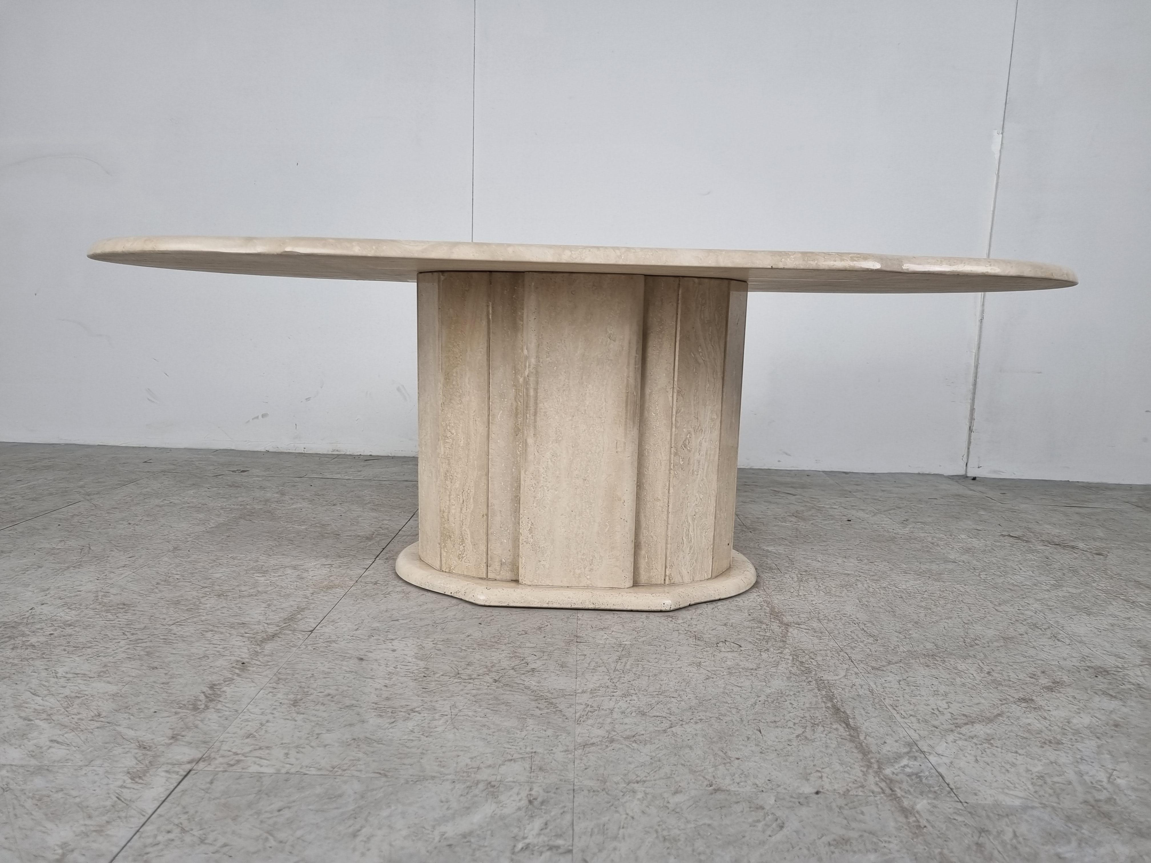 Mid-Century Modern Vintage Oval Travertine Coffee Table, 1980s