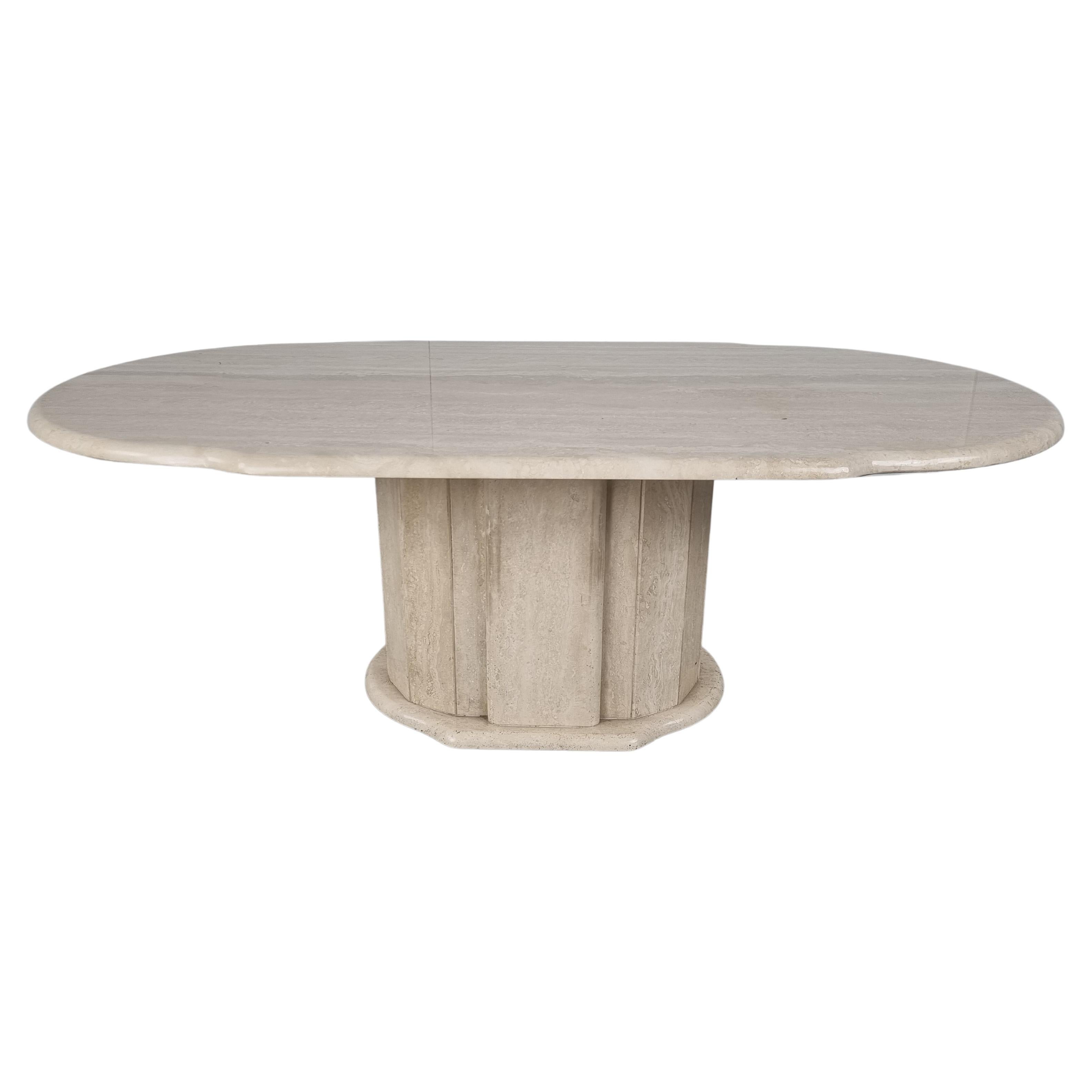 Vintage Oval Travertine Coffee Table, 1980s