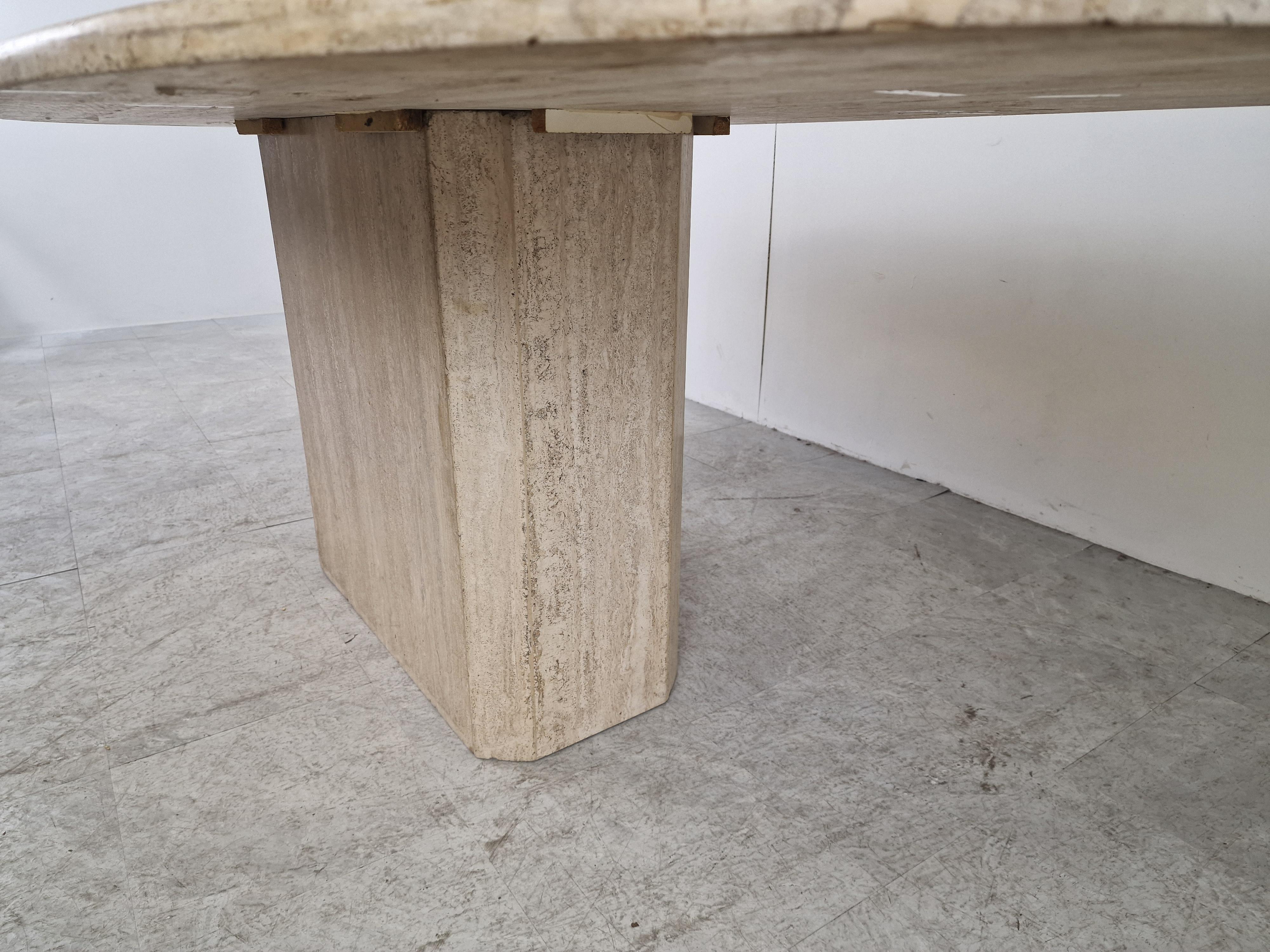 Vintage Oval Travertine Dining Table, 1970s 4