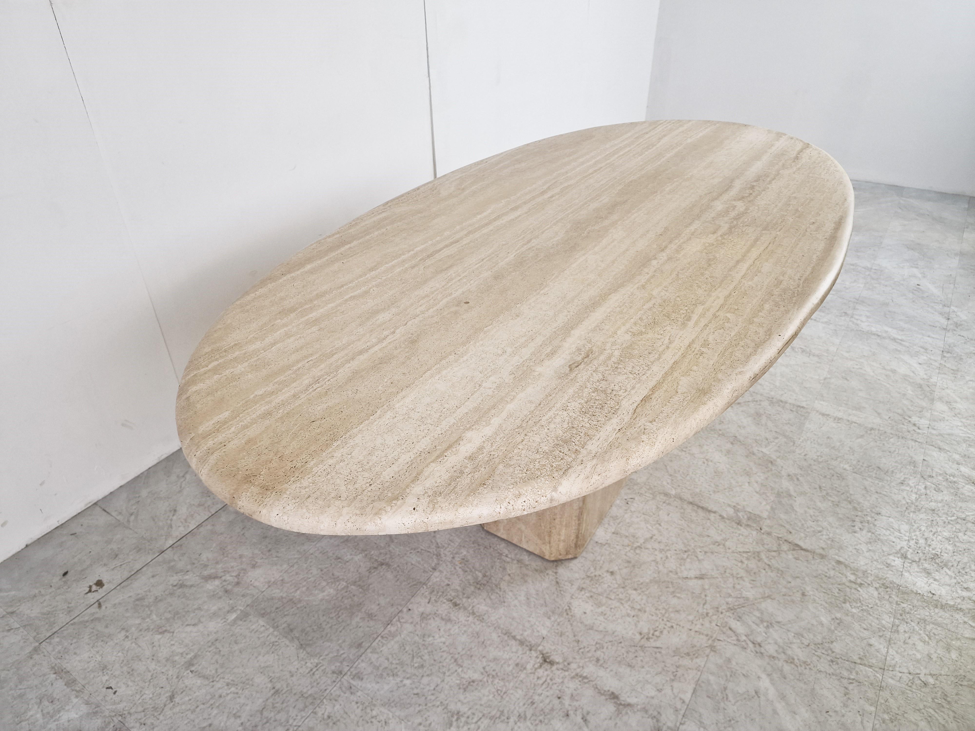 Vintage Oval Travertine Dining Table, 1970s 5