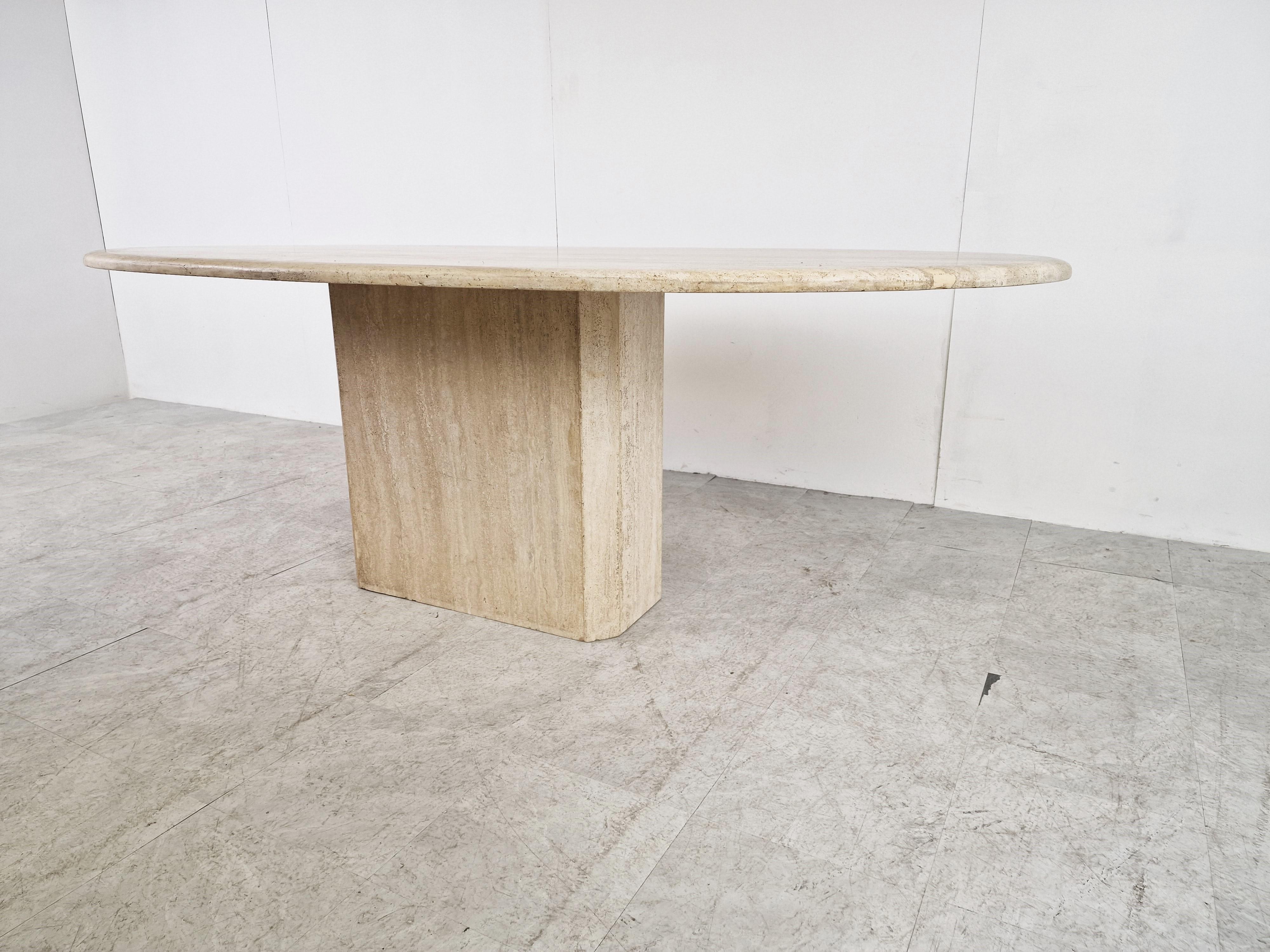 Vintage Oval Travertine Dining Table, 1970s 6