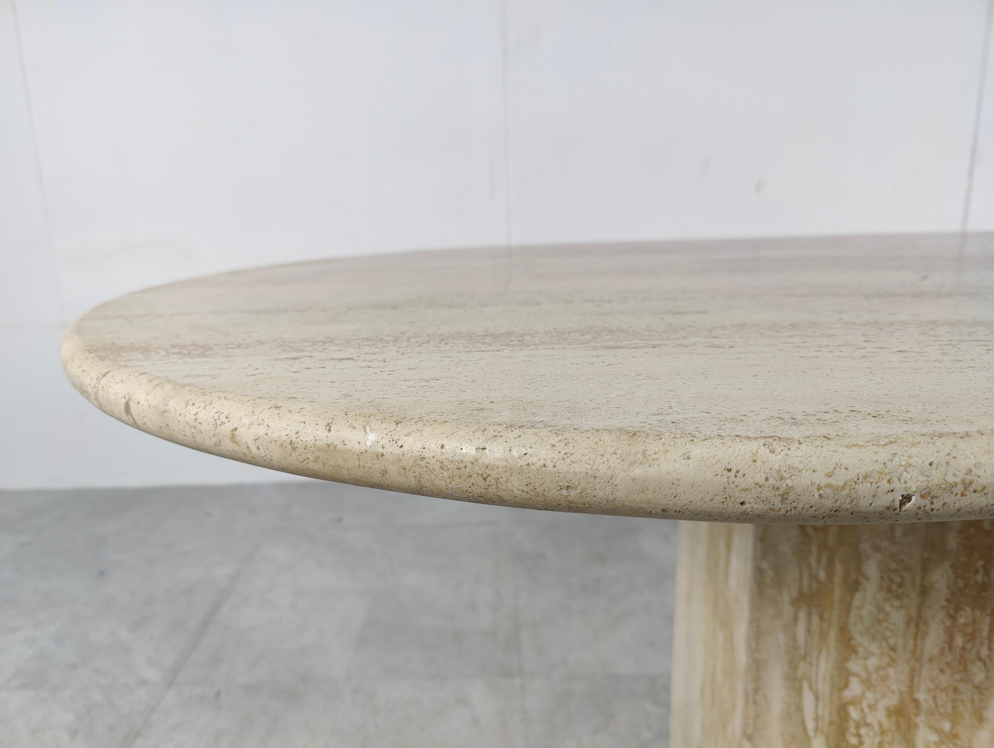 Elegant travertine dining table. 

Beautiful coloured travertine with a nice pattern.

Timeless and very beautiful table wich fits most interiors.

Good condition, only one very small scratch on the top, see pictured

1970s -
