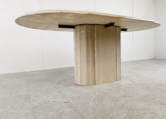 Vintage Oval Travertine Dining Table, 1970s