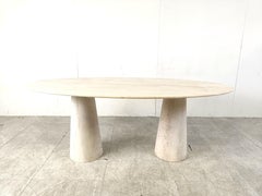 Vintage oval travertine dining table, 1970s