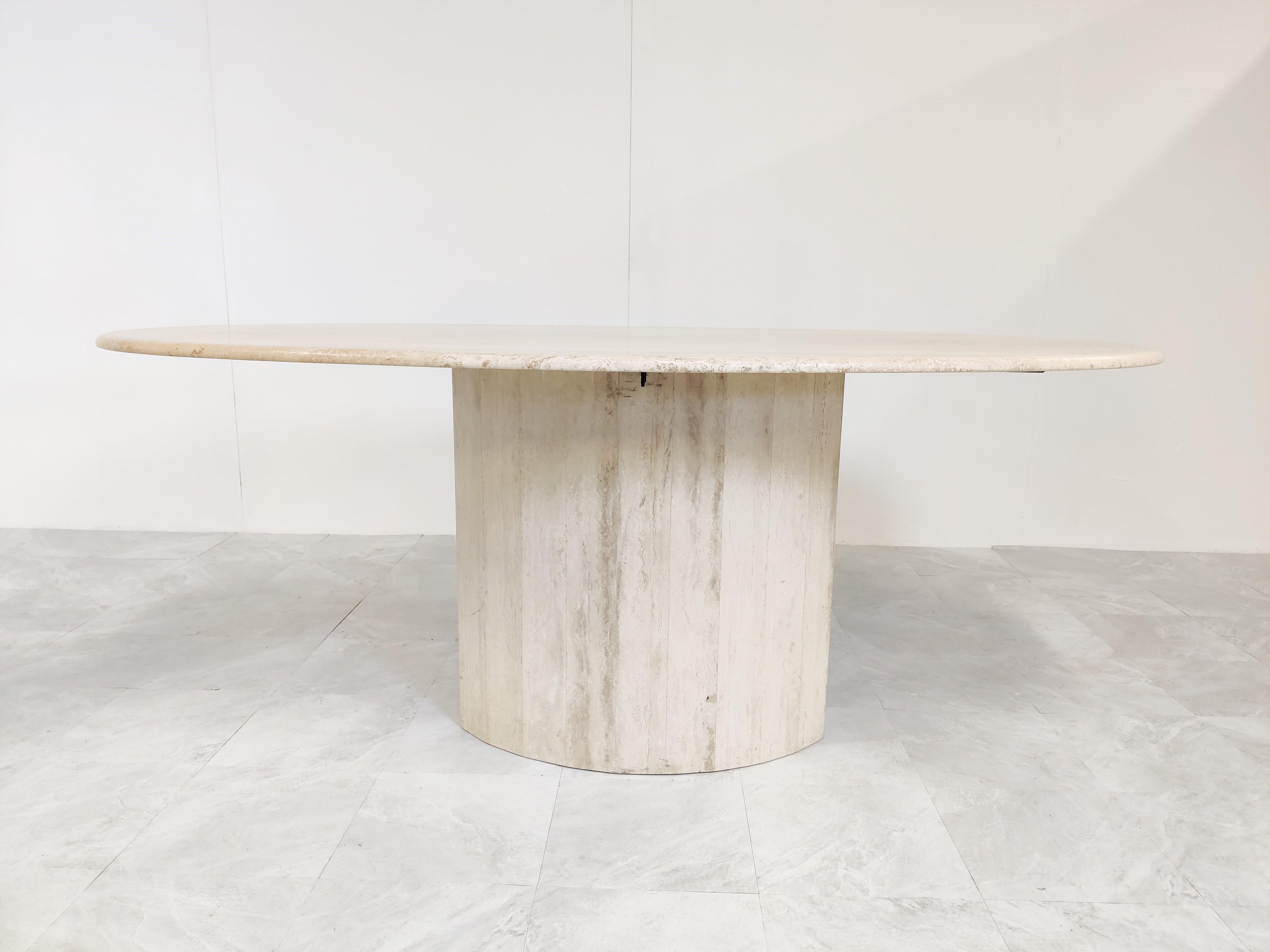 Italian Vintage Oval Travertine Dining Table, 1970s