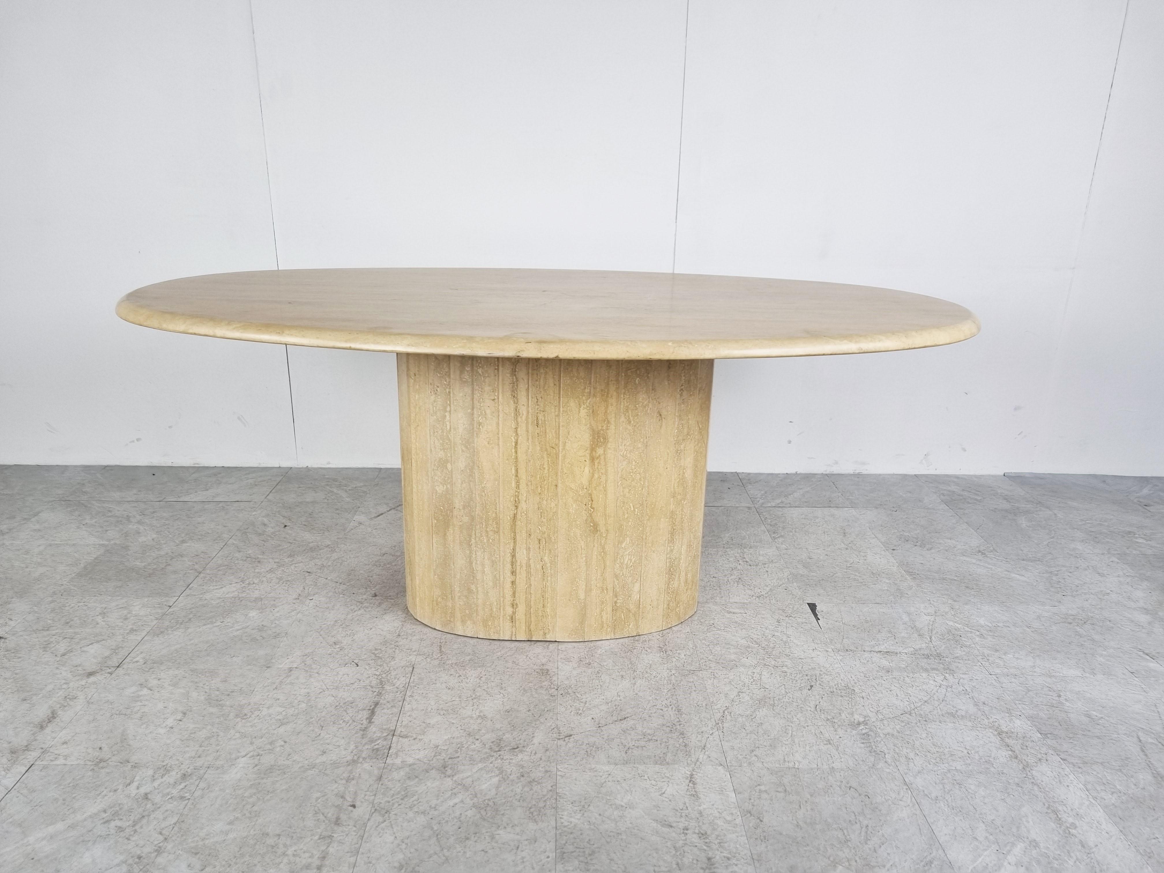 Mid-Century Modern Vintage Oval Travertine Dining Table, 1970s