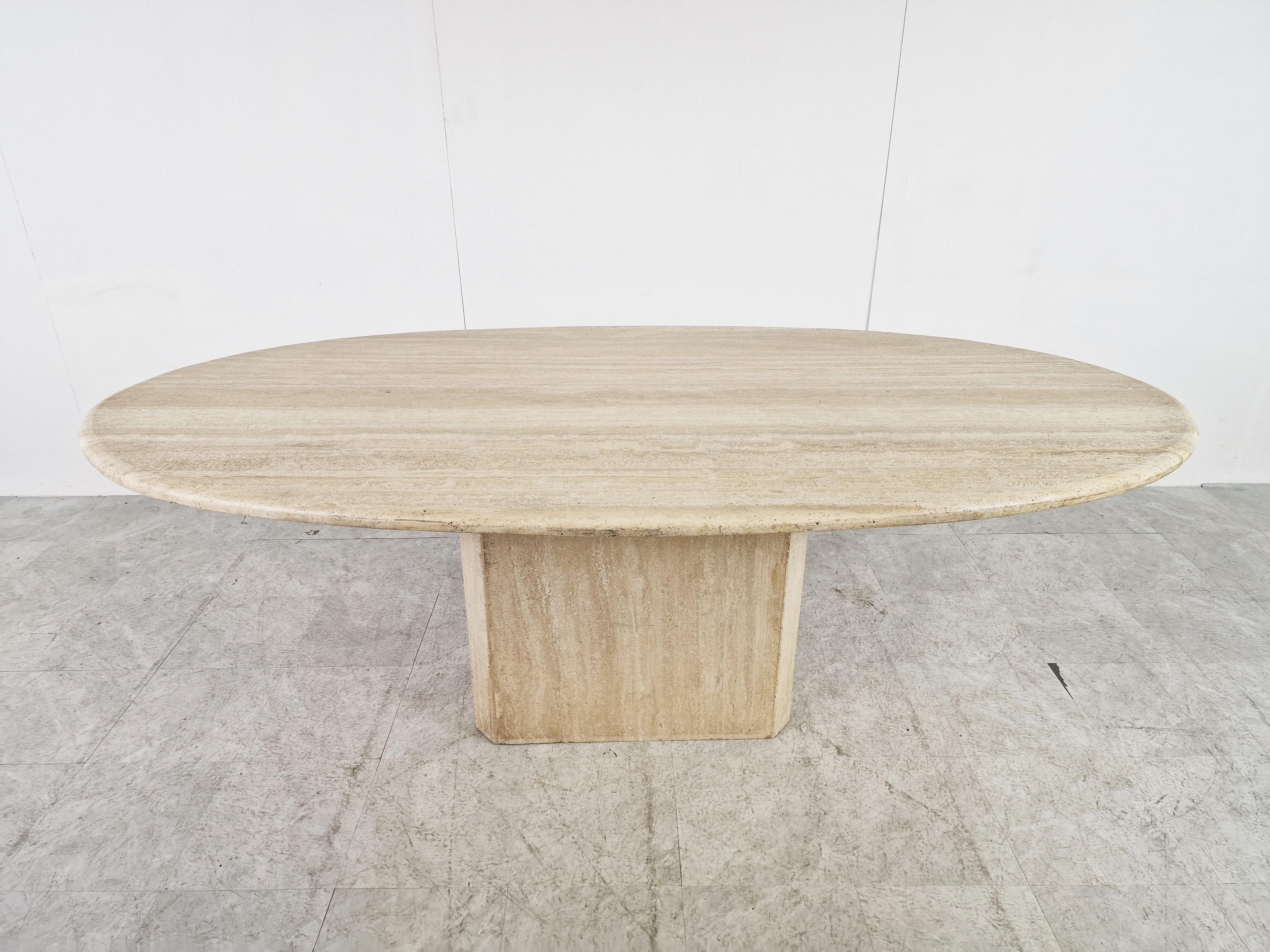 Mid-Century Modern Vintage Oval Travertine Dining Table, 1970s