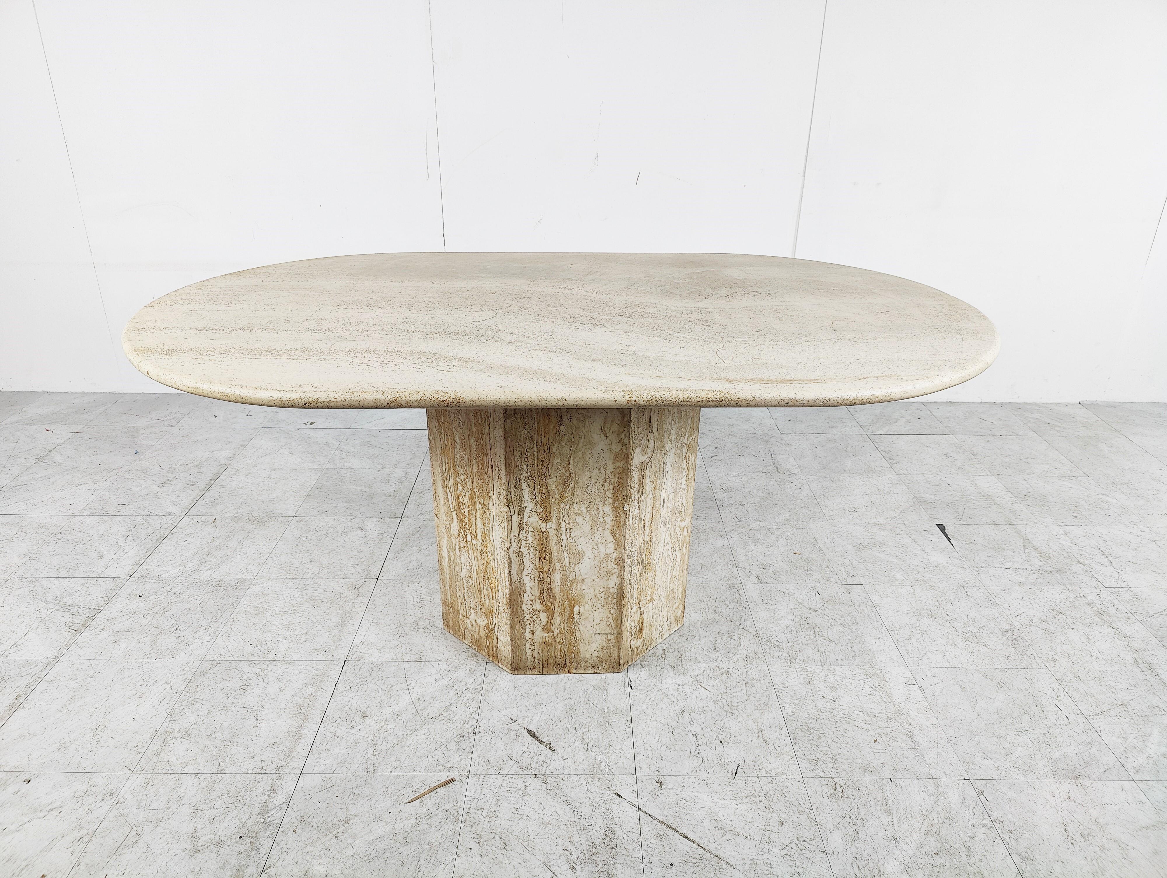 Mid-Century Modern Vintage Oval Travertine Dining Table, 1970s