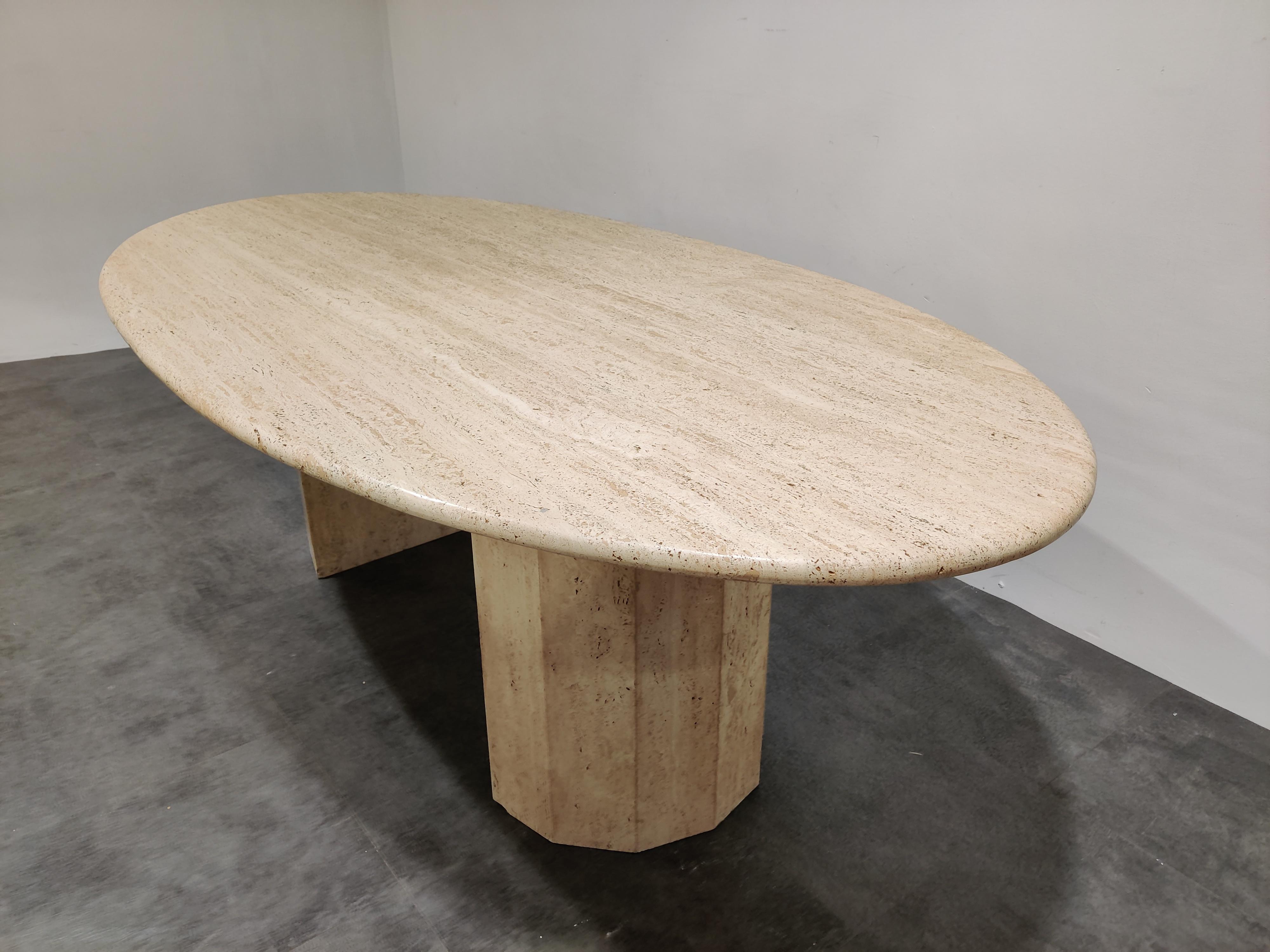 Italian Vintage Oval Travertine Dining Table, 1970s