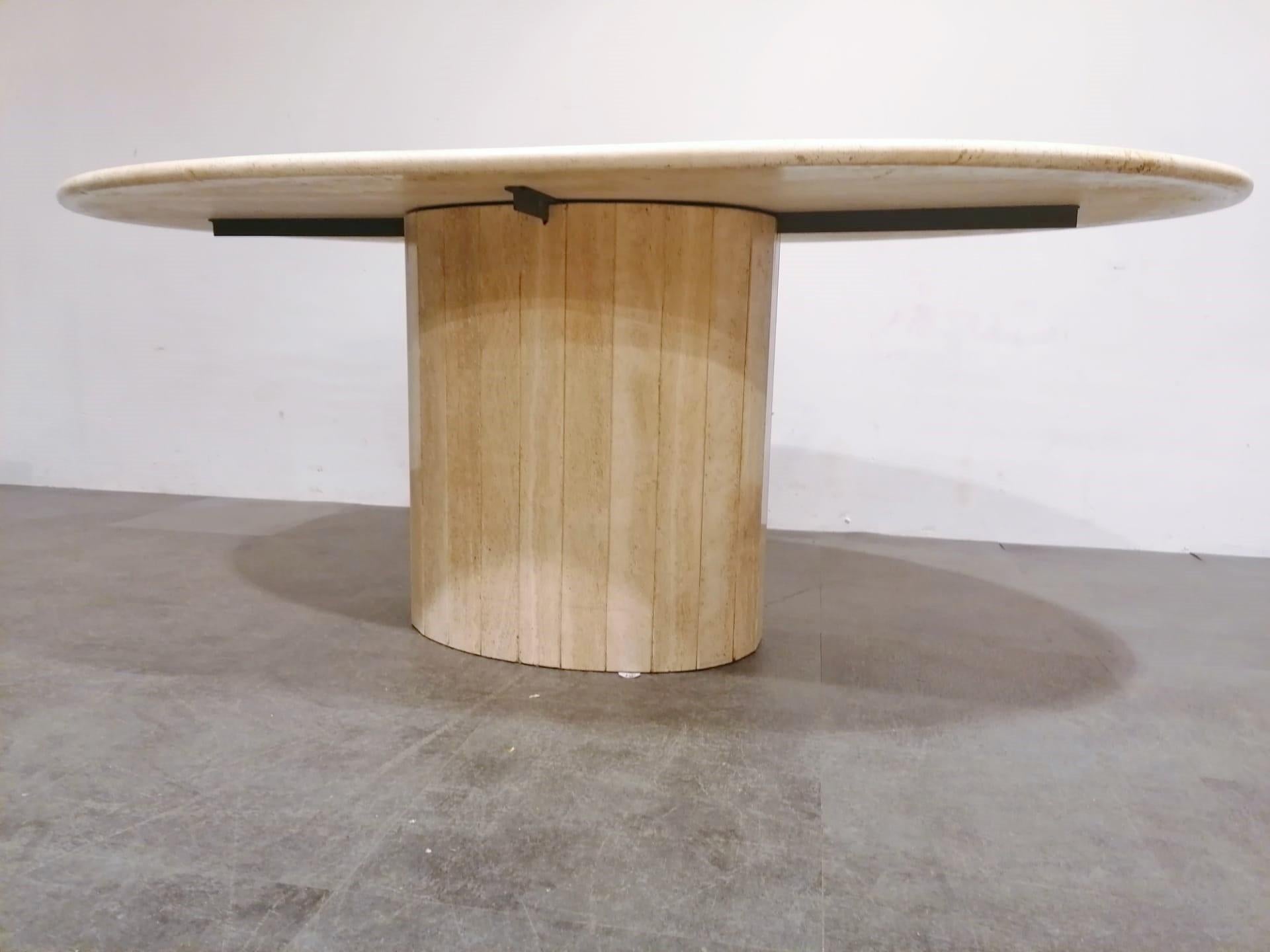 Mid-Century Modern Vintage Oval Travertine Dining Table, 1970s