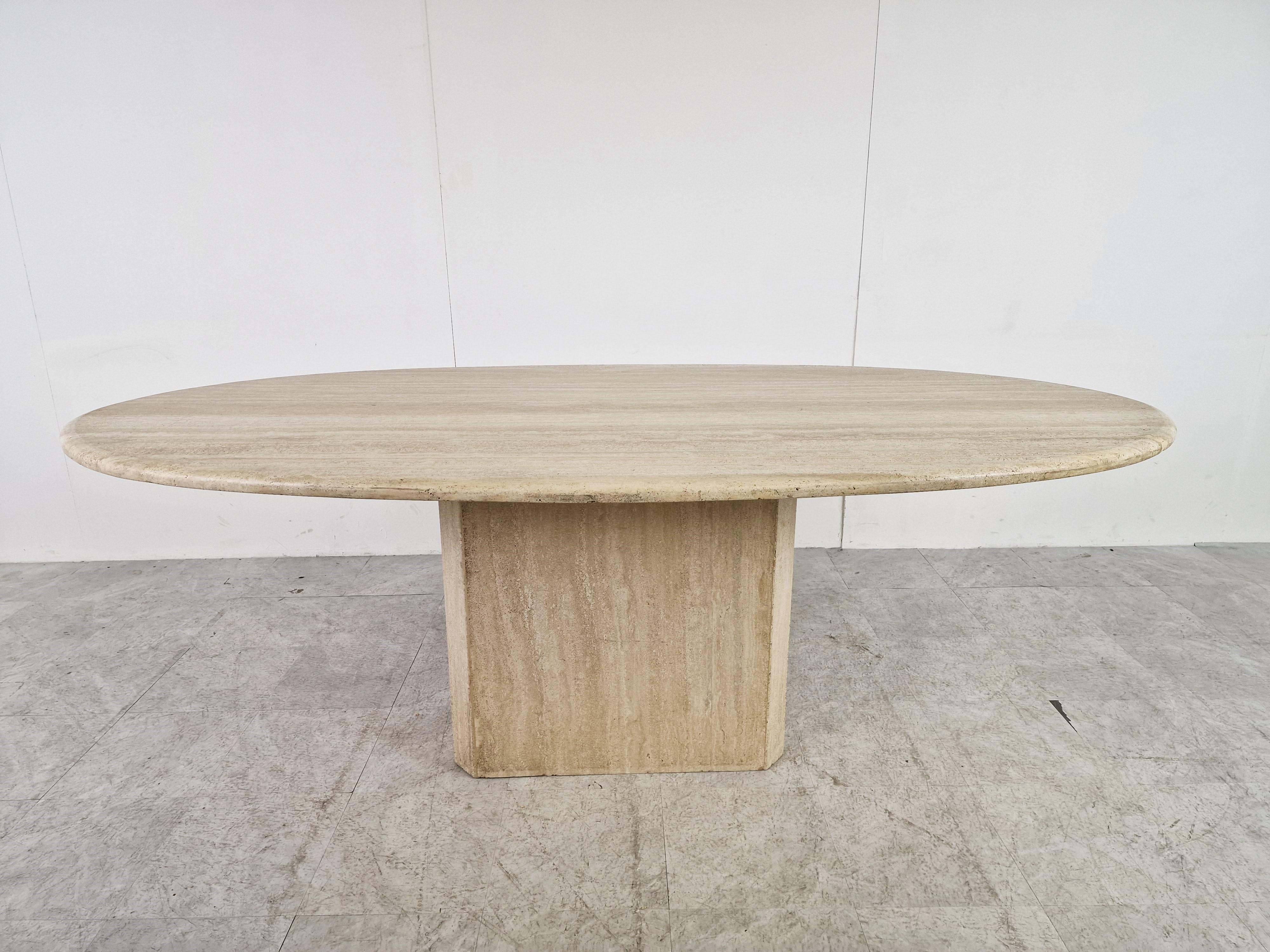 Italian Vintage Oval Travertine Dining Table, 1970s