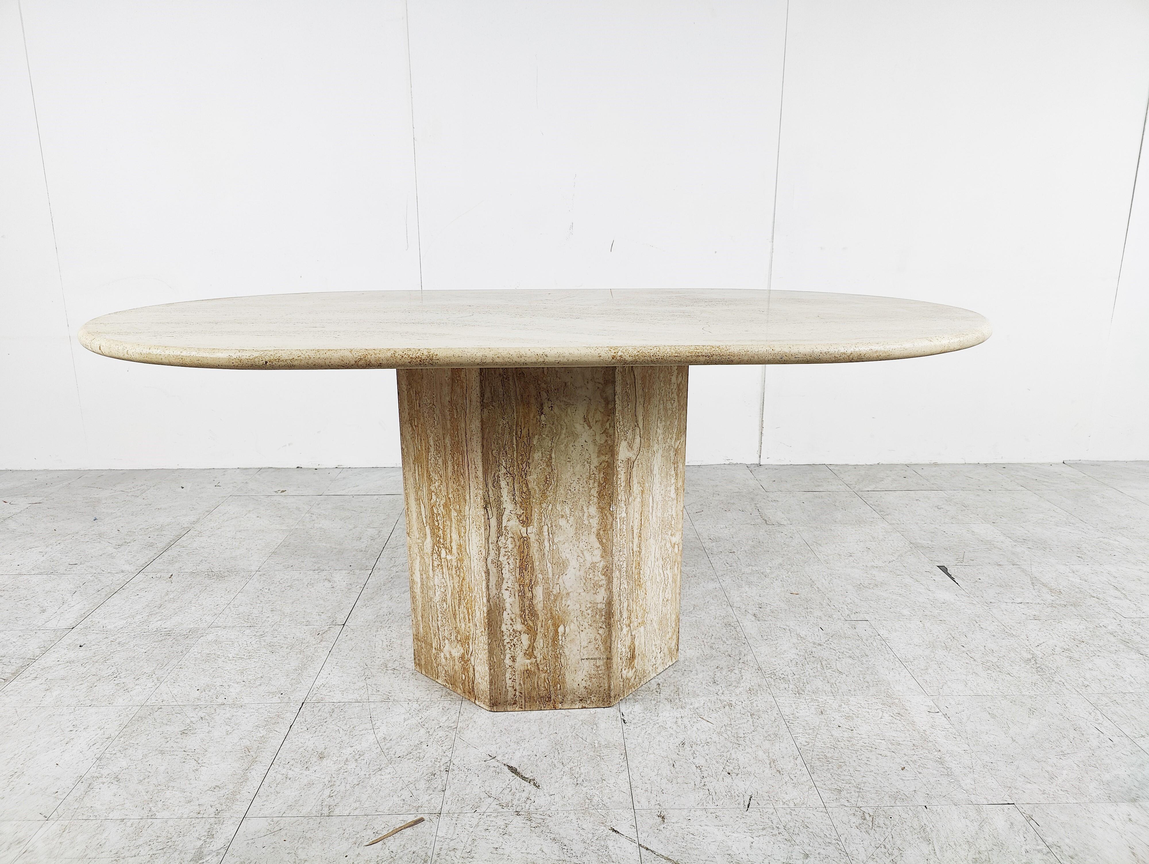Italian Vintage Oval Travertine Dining Table, 1970s