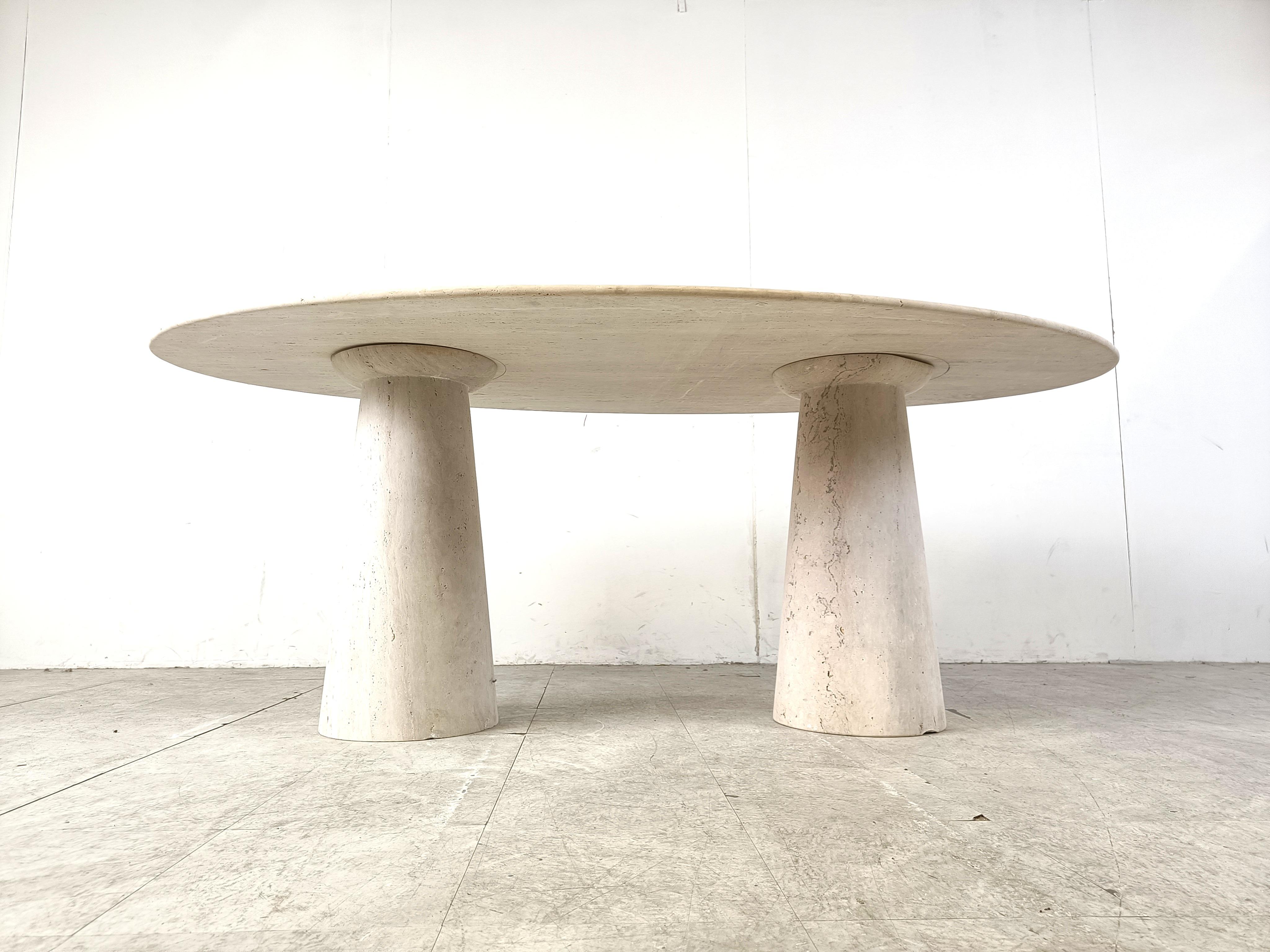 Italian Vintage oval travertine dining table, 1970s For Sale
