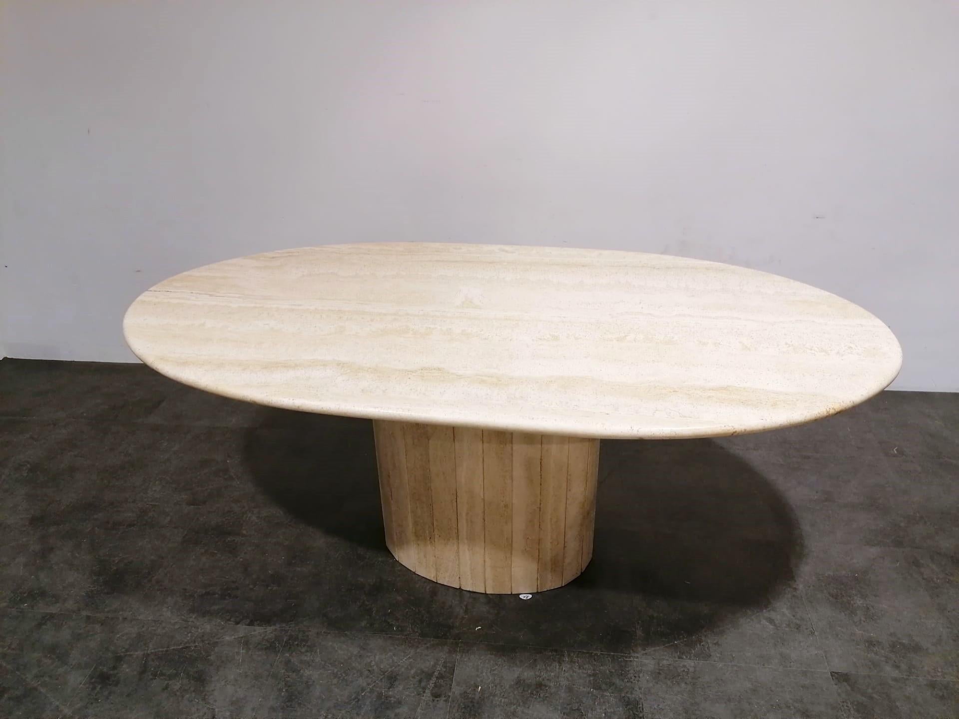 Italian Vintage Oval Travertine Dining Table, 1970s