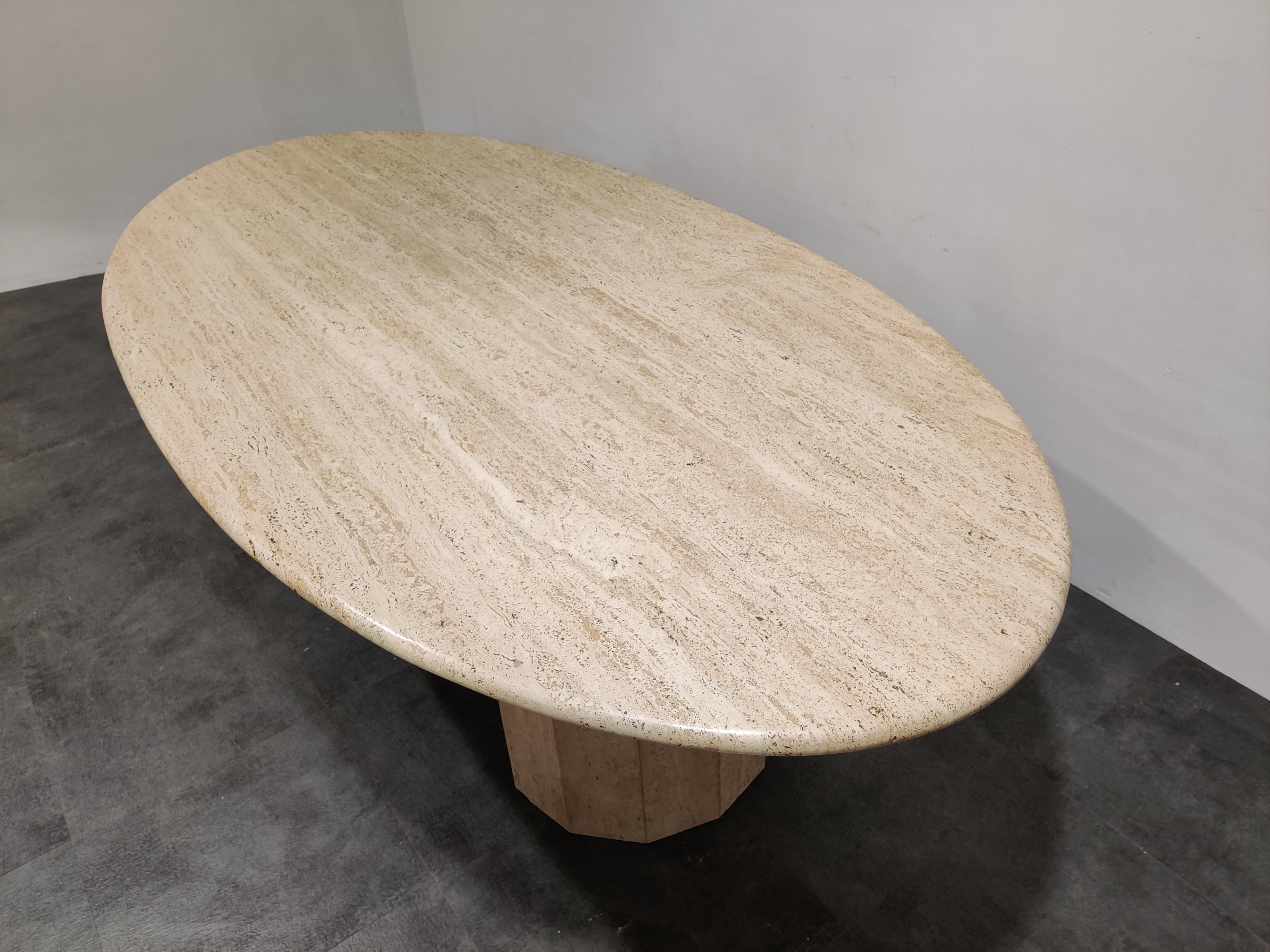Late 20th Century Vintage Oval Travertine Dining Table, 1970s
