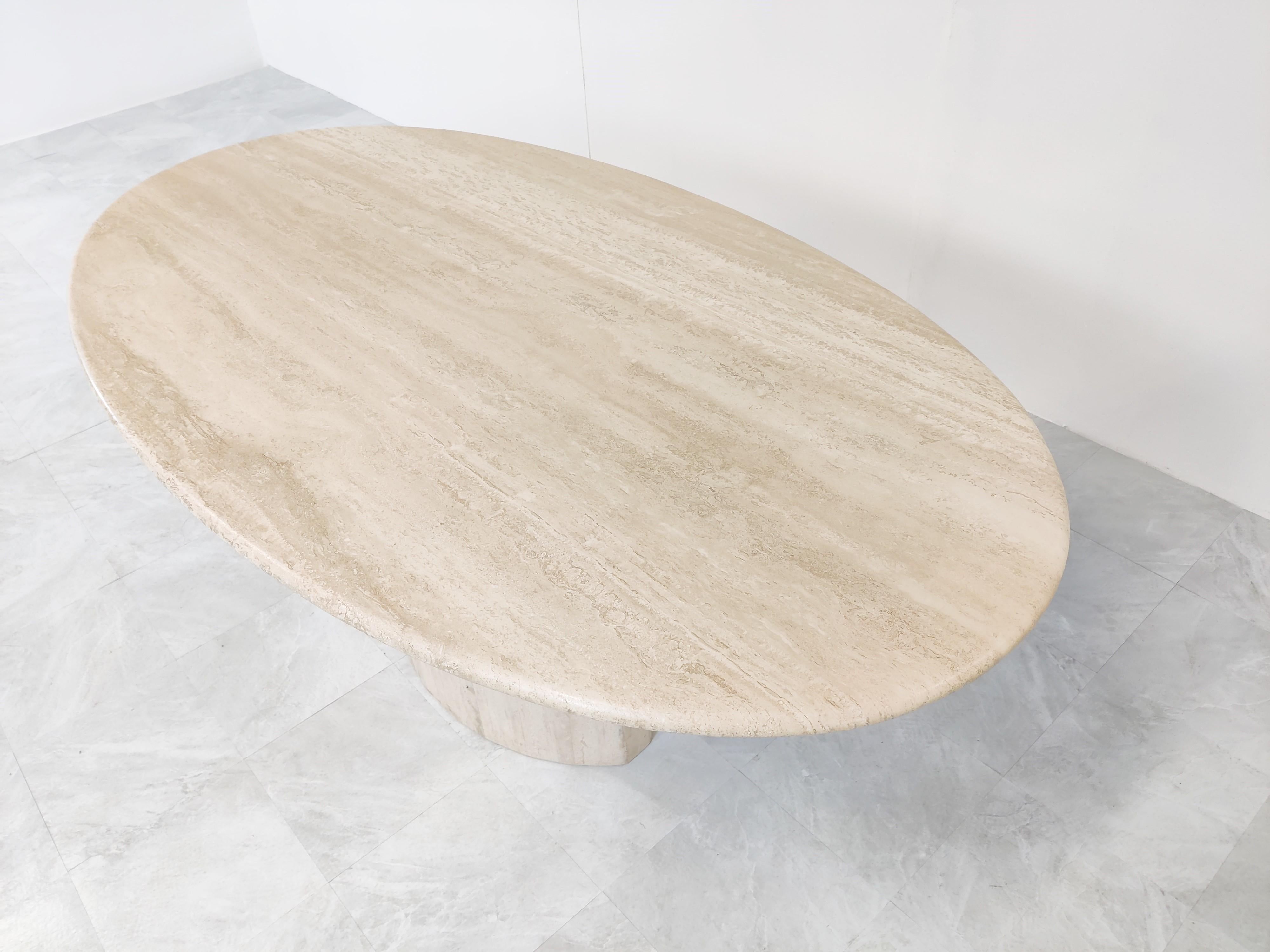 Vintage Oval Travertine Dining Table, 1970s 1