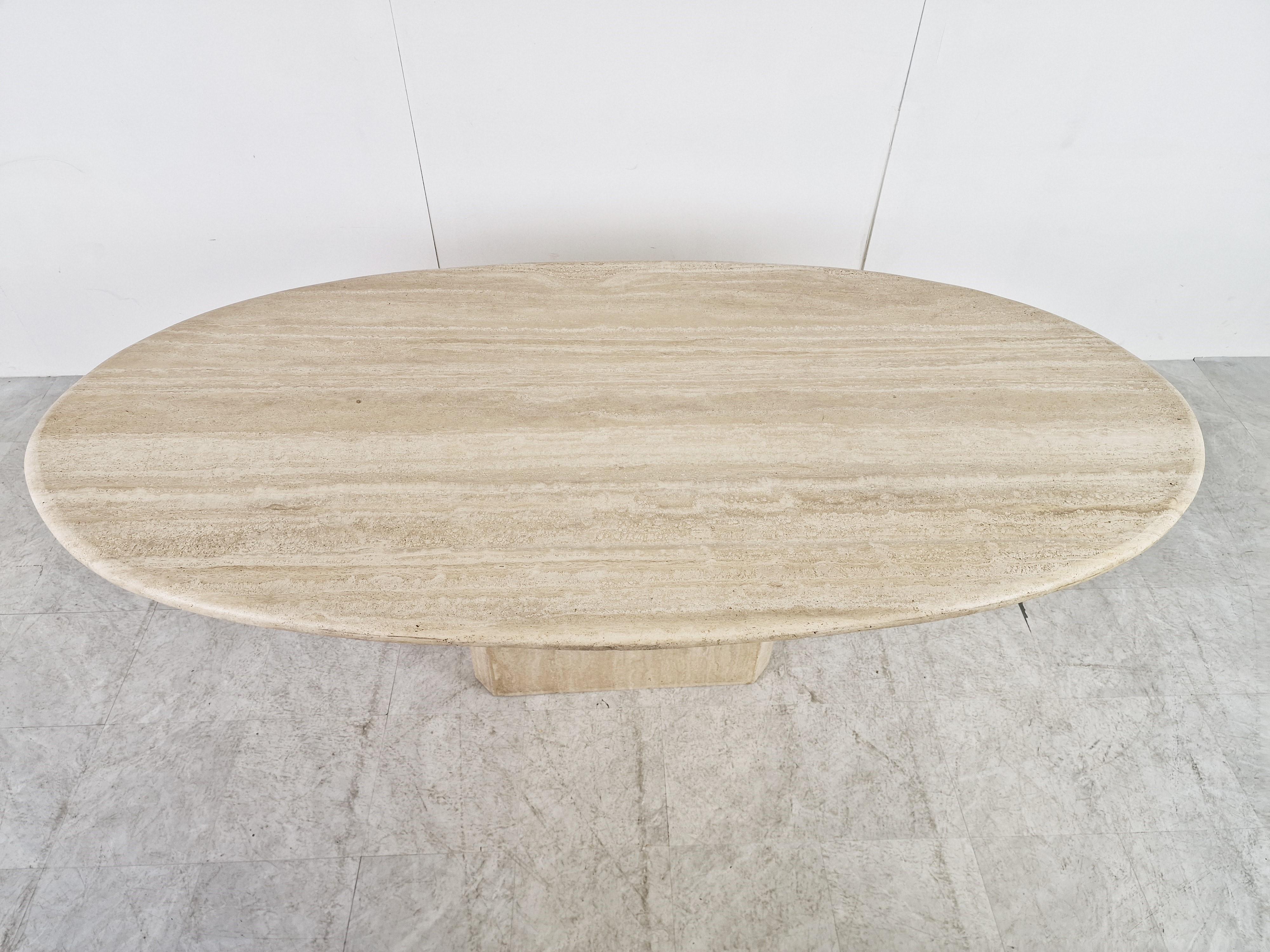 Late 20th Century Vintage Oval Travertine Dining Table, 1970s