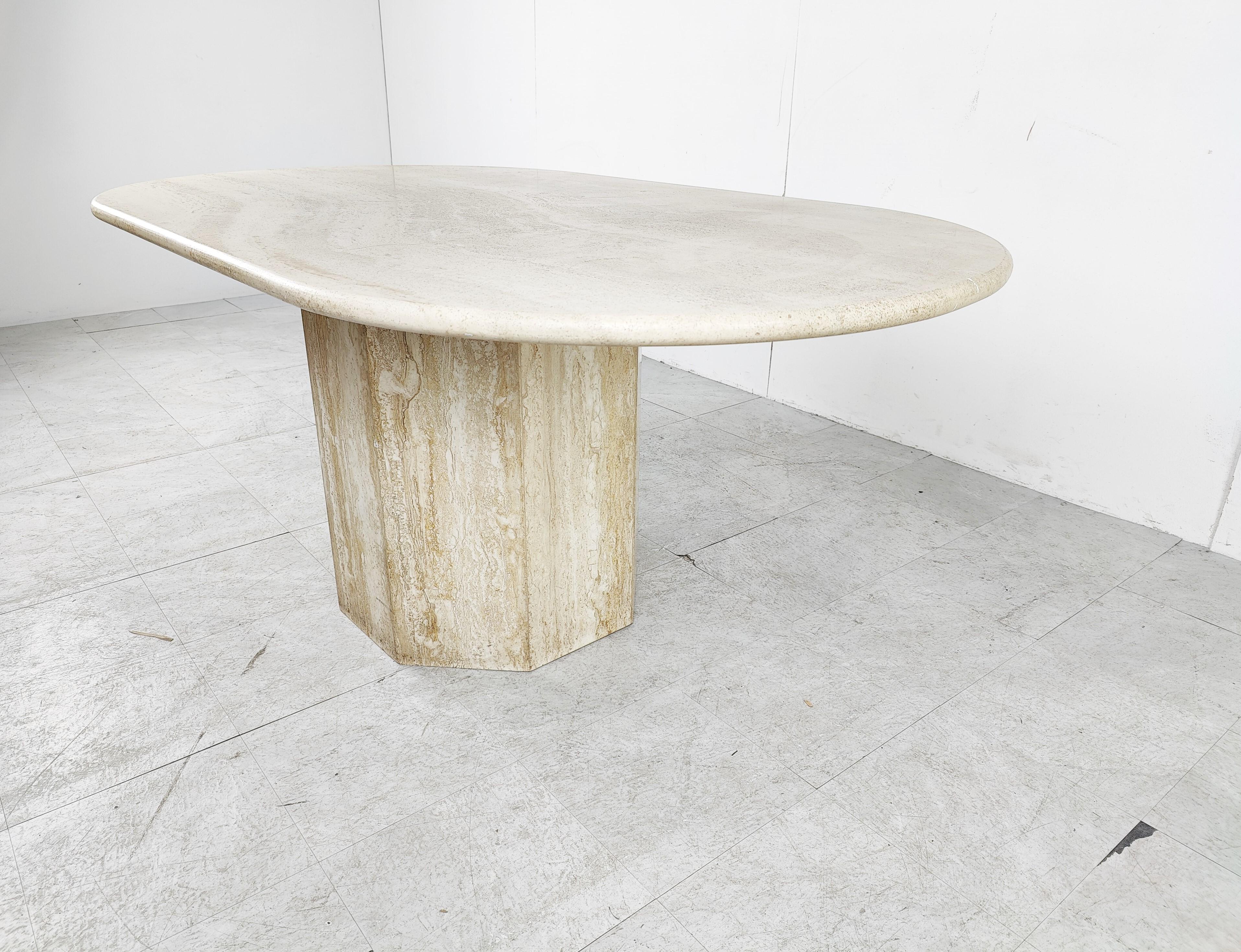 Late 20th Century Vintage Oval Travertine Dining Table, 1970s