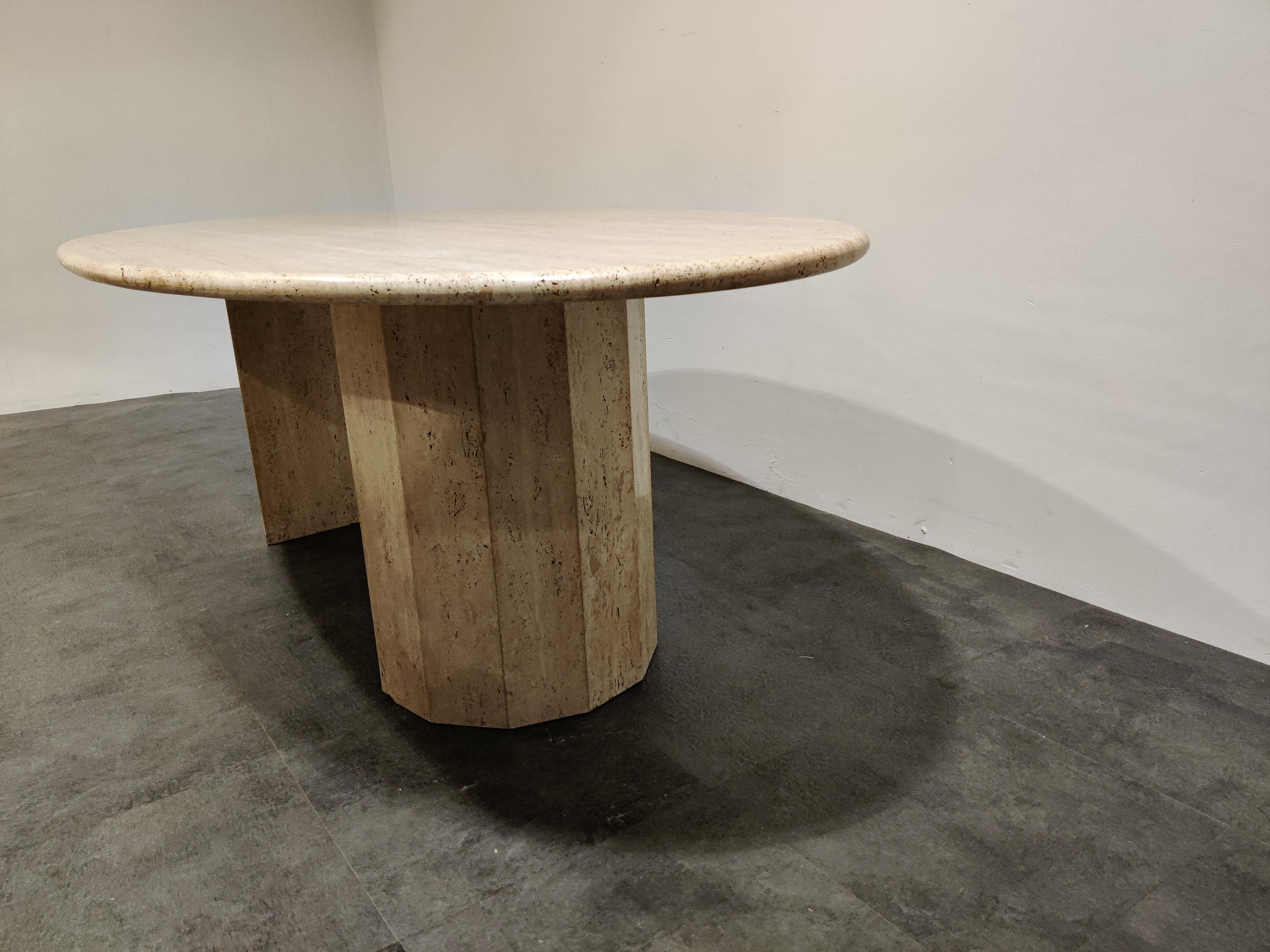 Vintage Oval Travertine Dining Table, 1970s 1