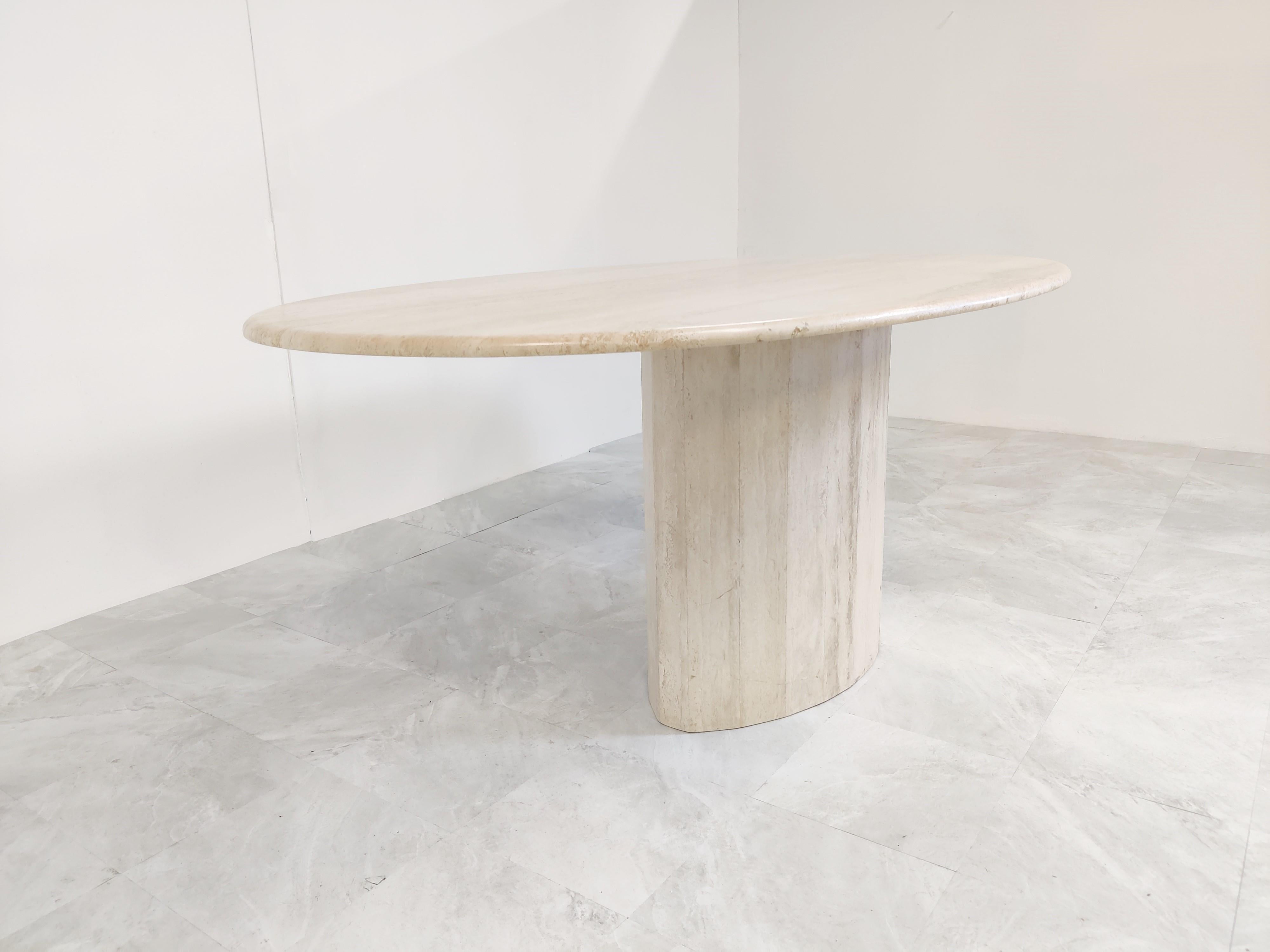 Vintage Oval Travertine Dining Table, 1970s 2