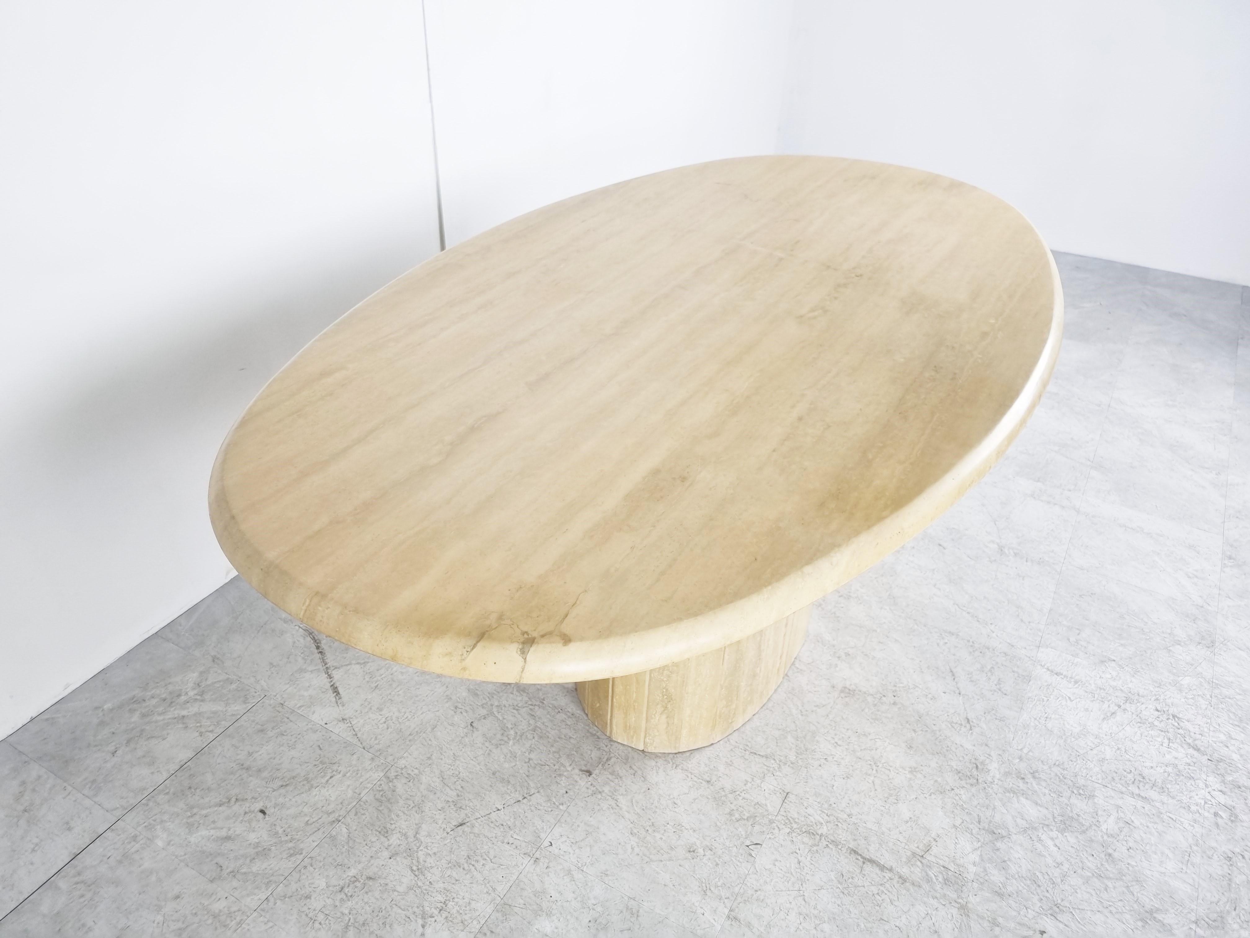 Vintage Oval Travertine Dining Table, 1970s 1