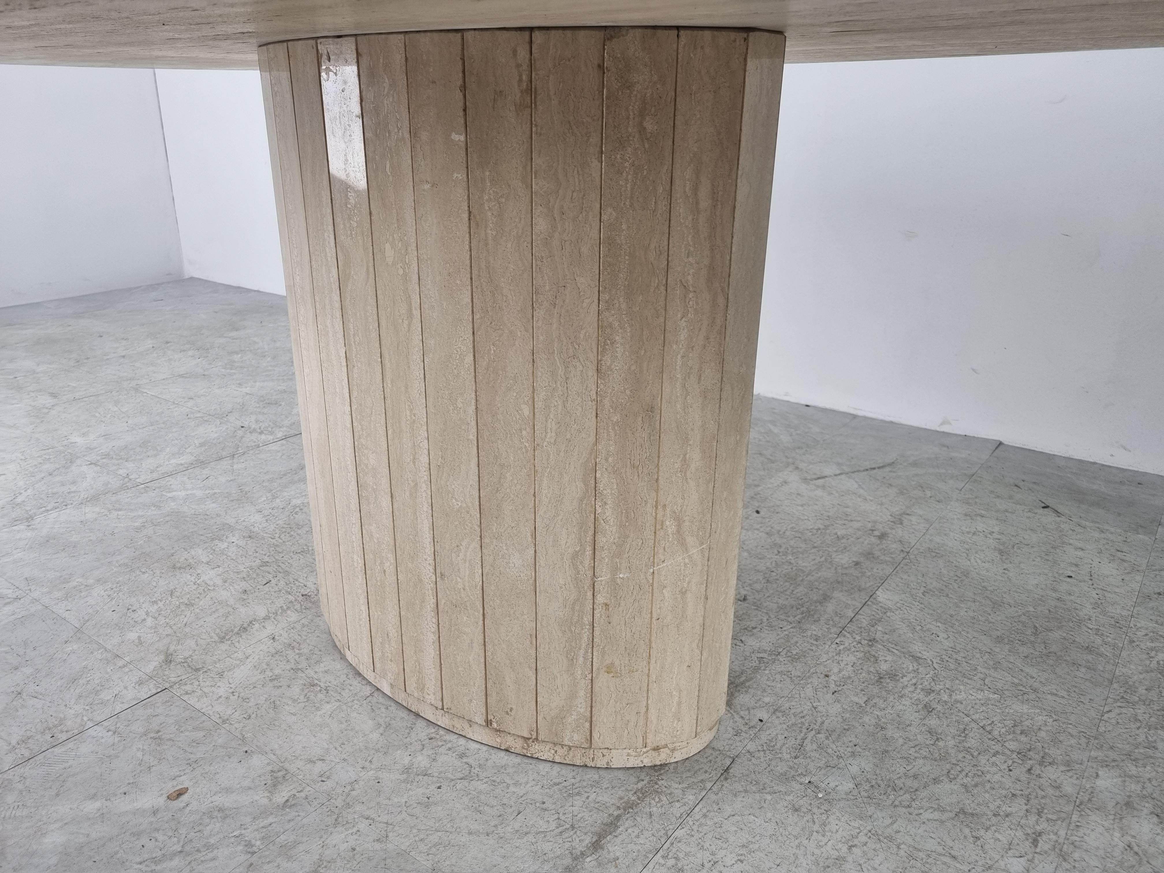 Vintage Oval Travertine Dining Table, 1970s 1
