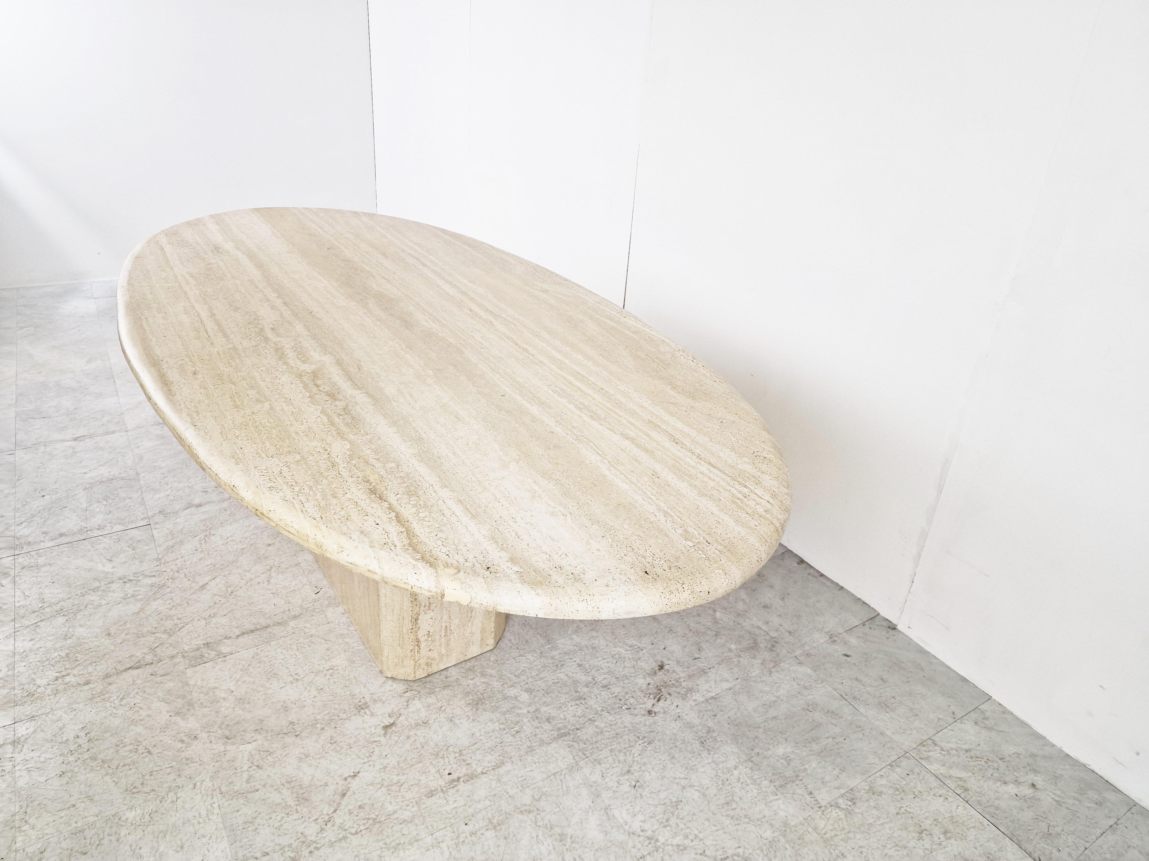 Vintage Oval Travertine Dining Table, 1970s 1