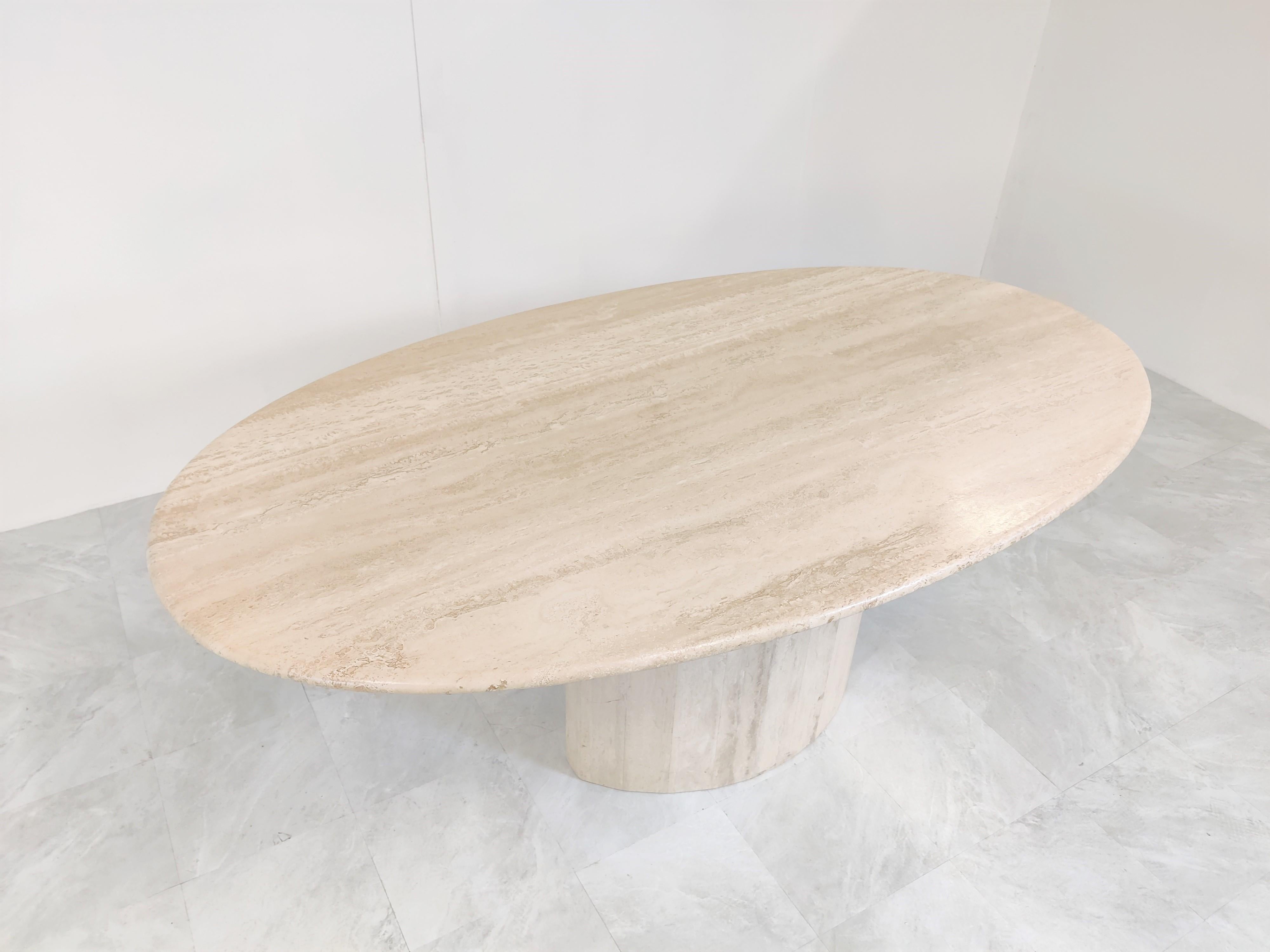 Vintage Oval Travertine Dining Table, 1970s 3