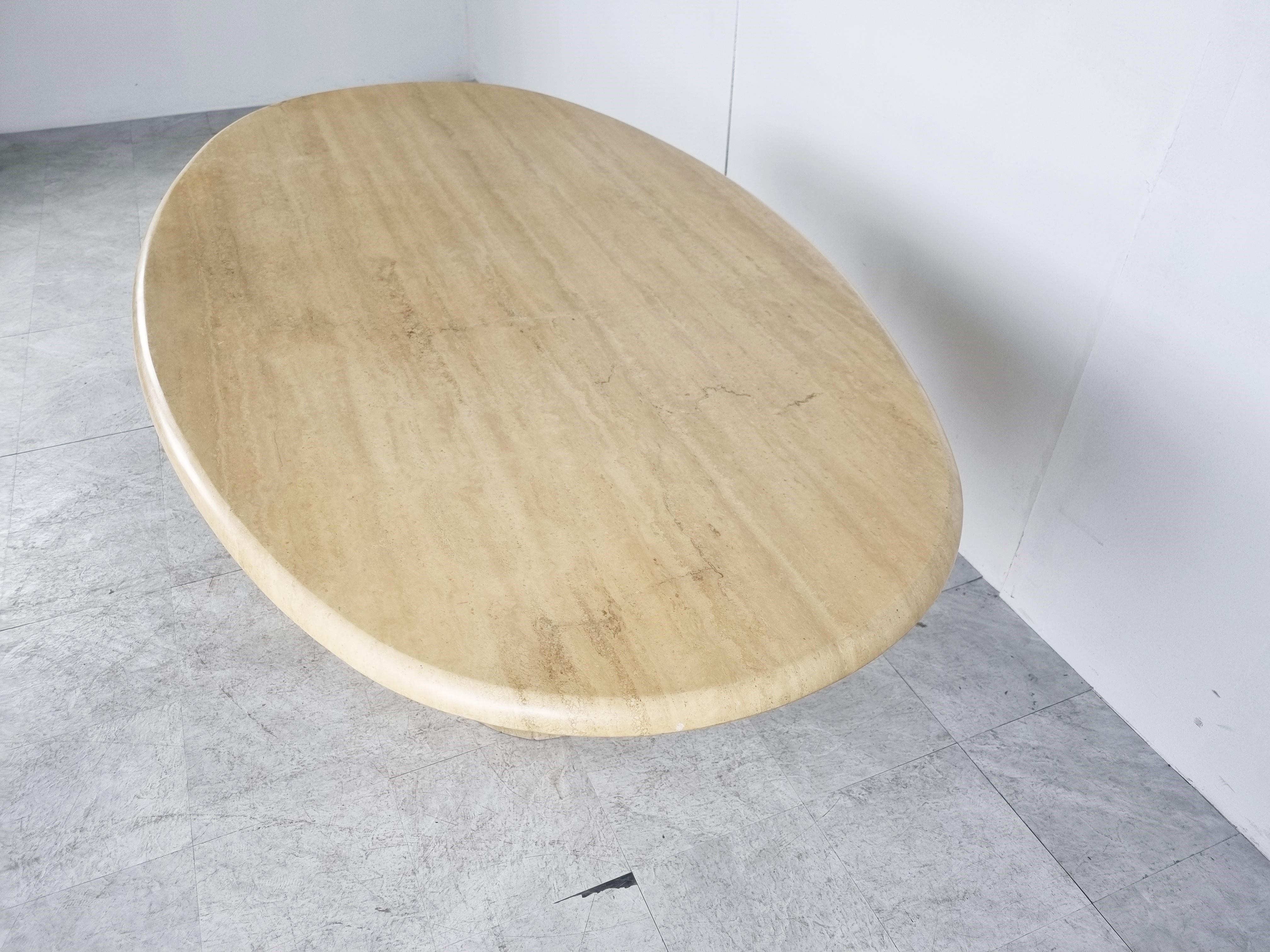 Vintage Oval Travertine Dining Table, 1970s 2