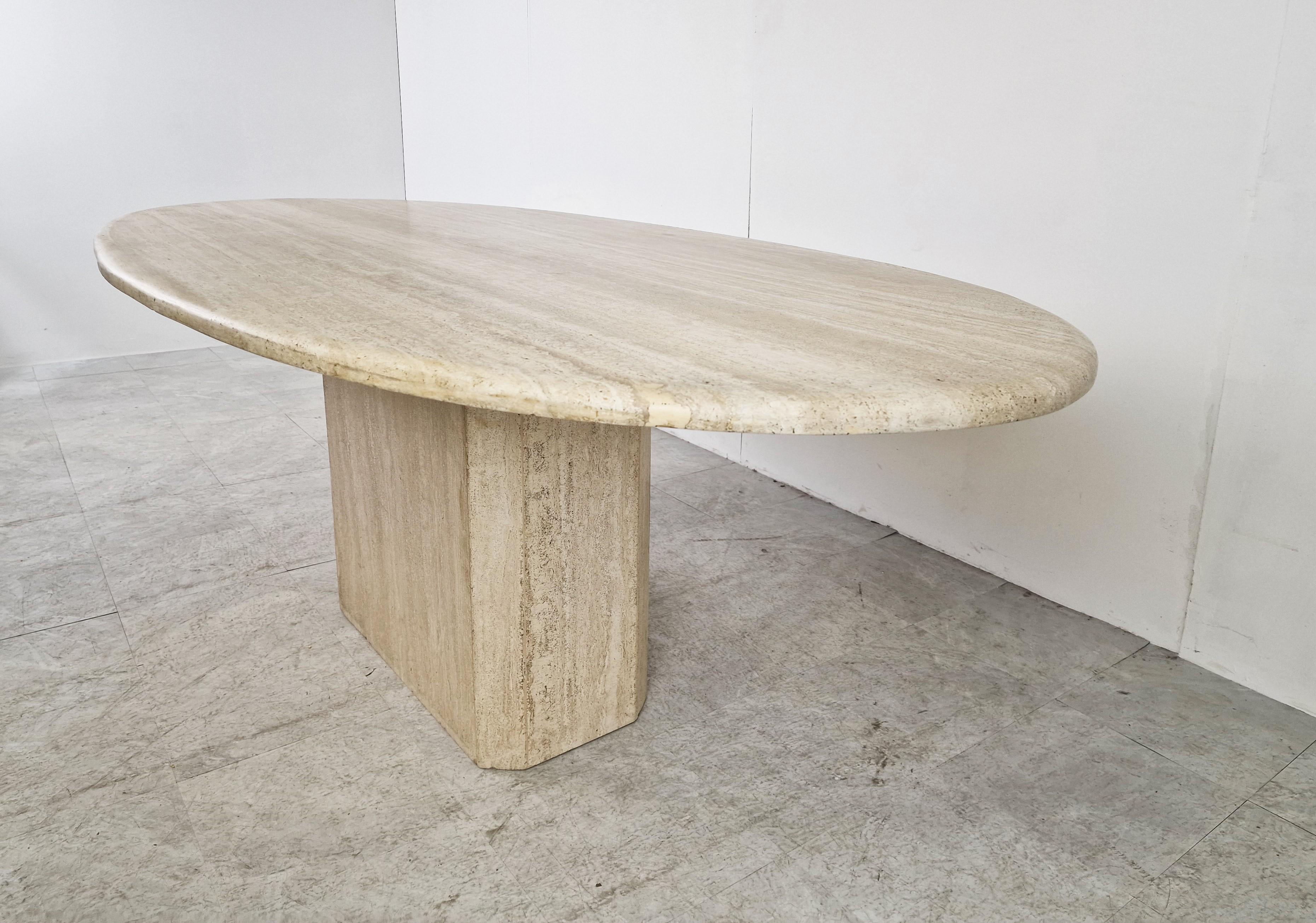Vintage Oval Travertine Dining Table, 1970s 2