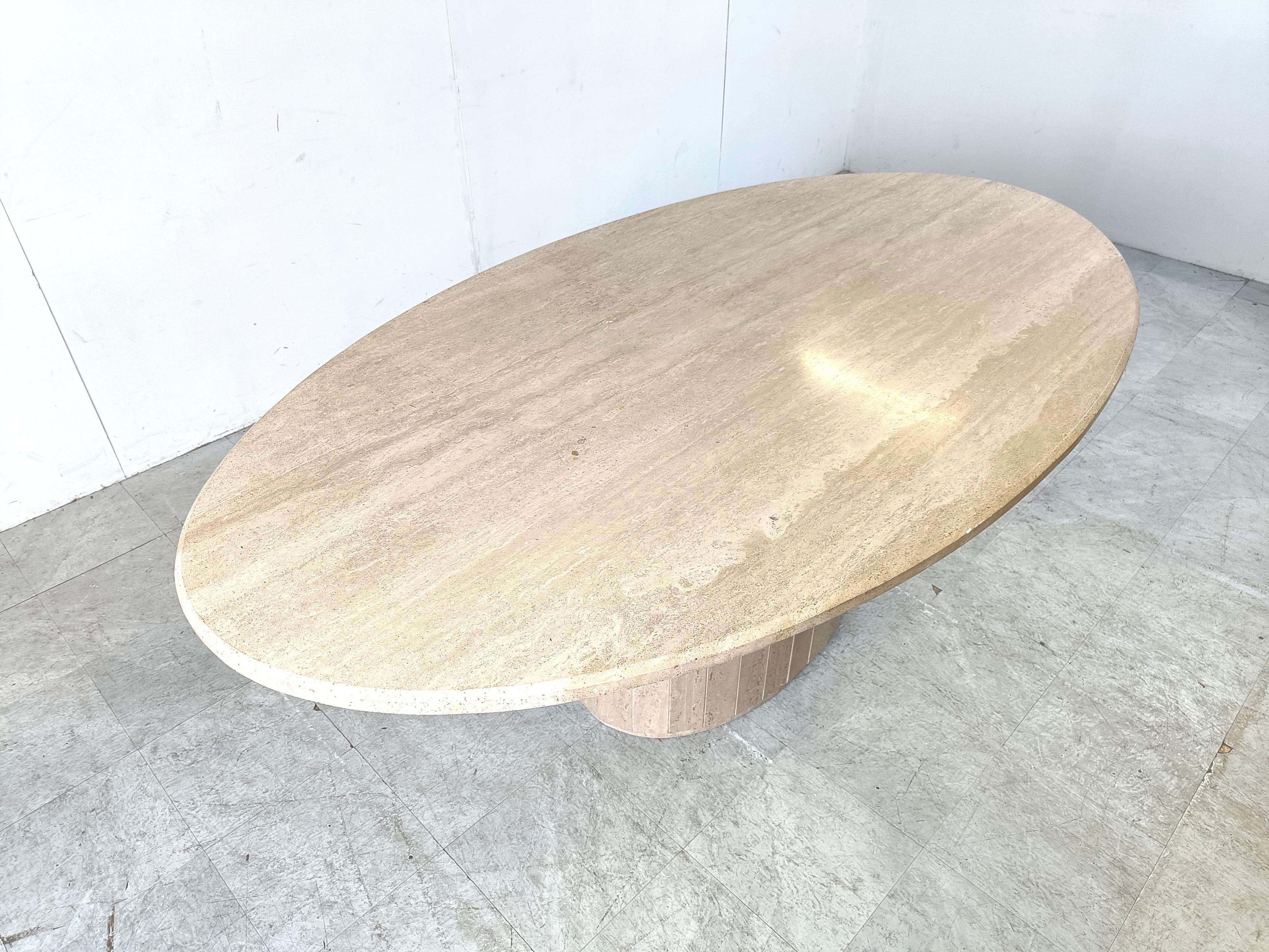 Vintage oval travertine dining table, 1970s 1