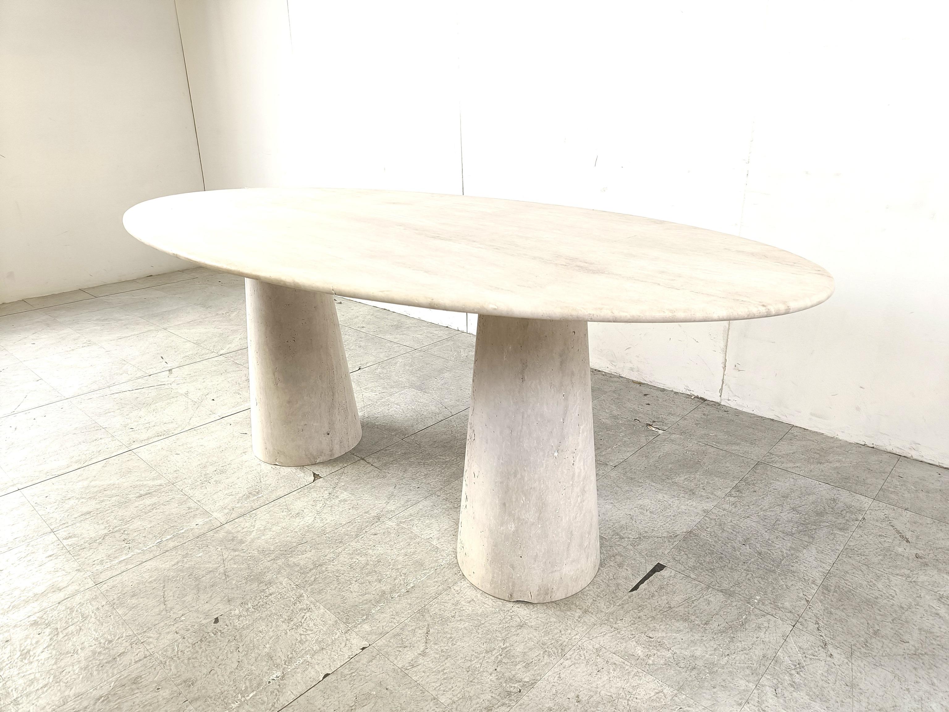 Table de salle à manger ovale vintage en travertin, années 1970 1