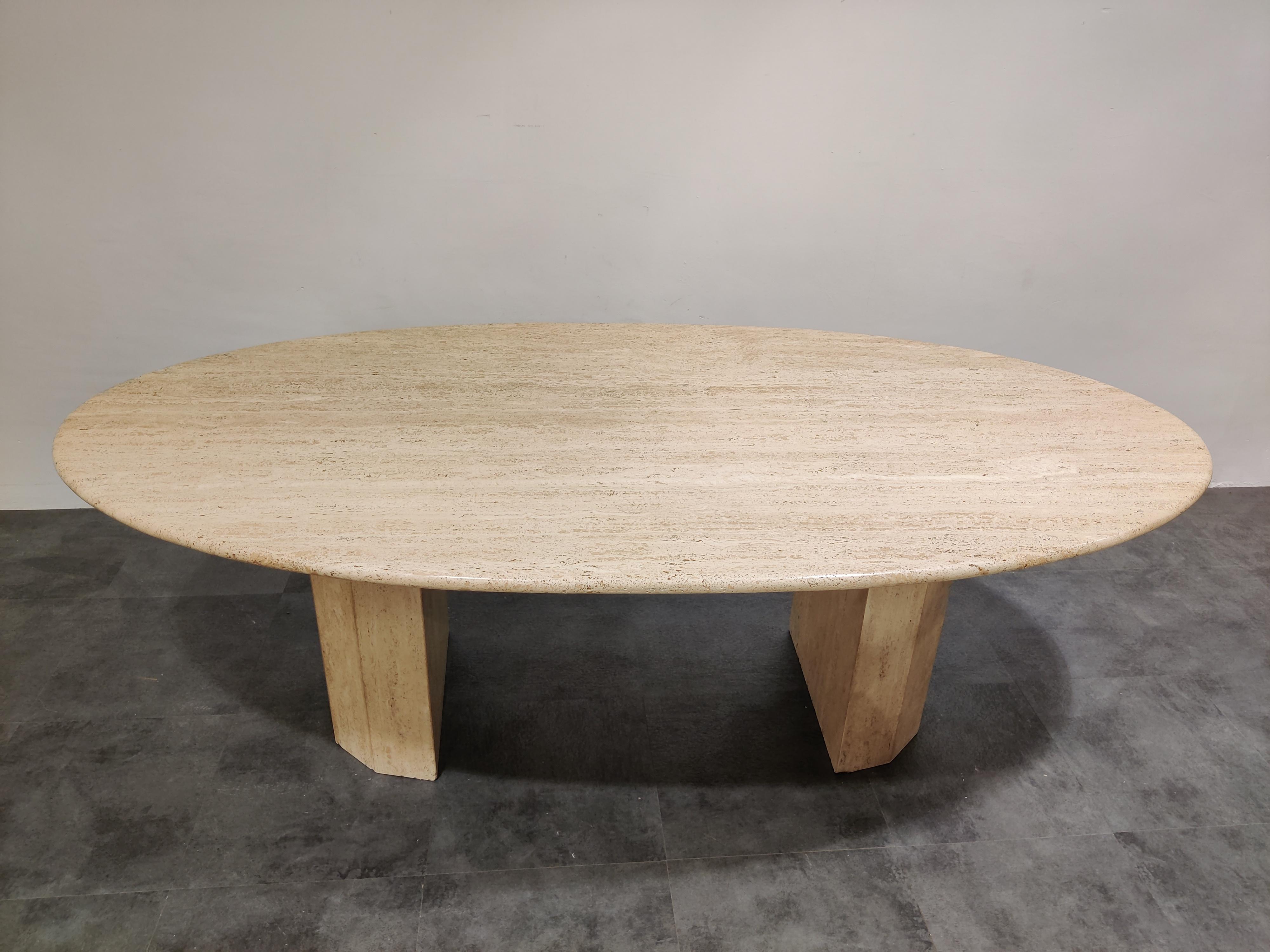 Vintage Oval Travertine Dining Table, 1970s 3