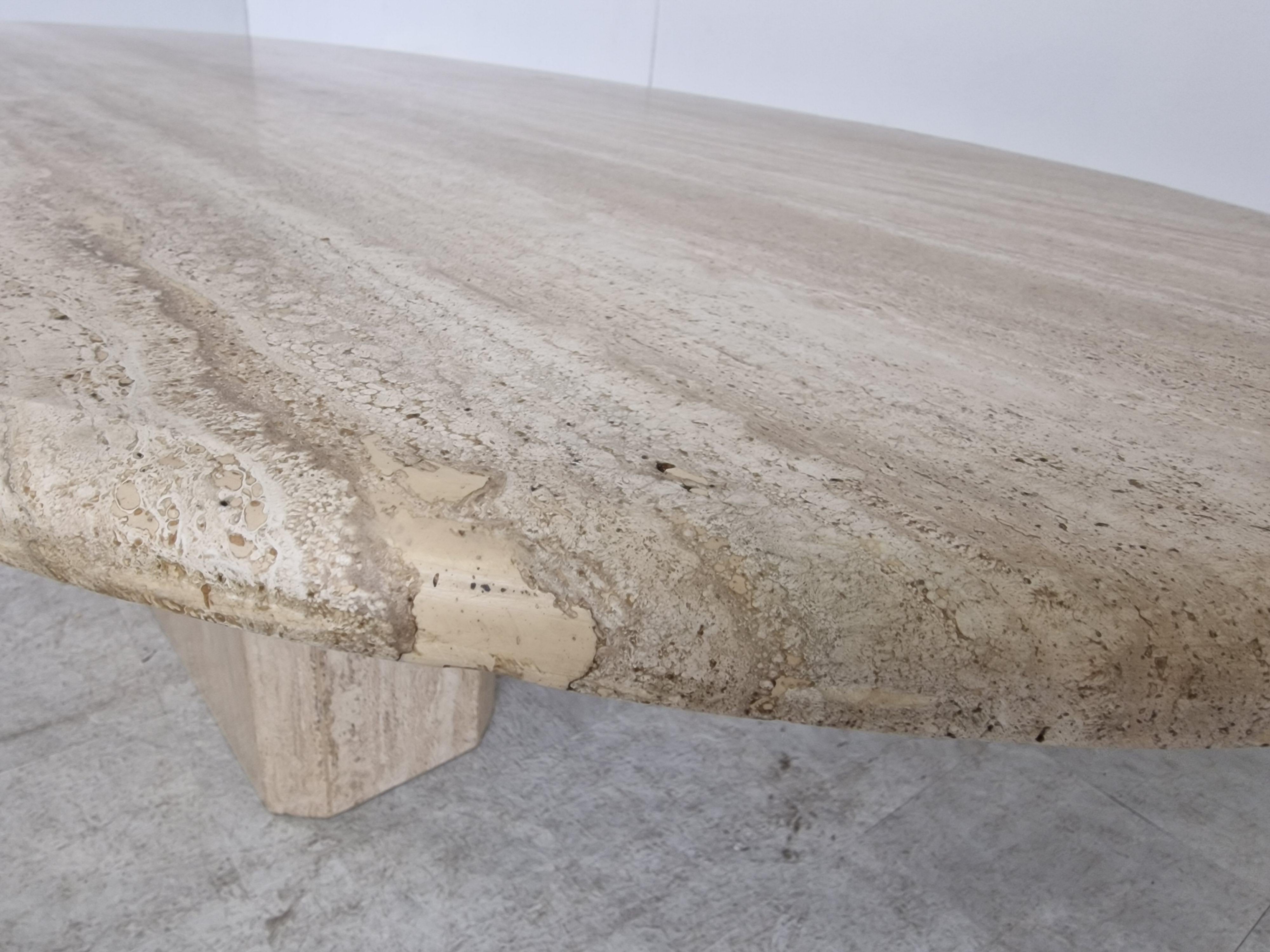 Vintage Oval Travertine Dining Table, 1970s 3