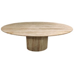 Vintage Oval Travertine Dining Table, 1970s