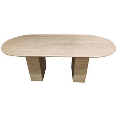 Vintage Oval Travertine Dining Table, 1970s