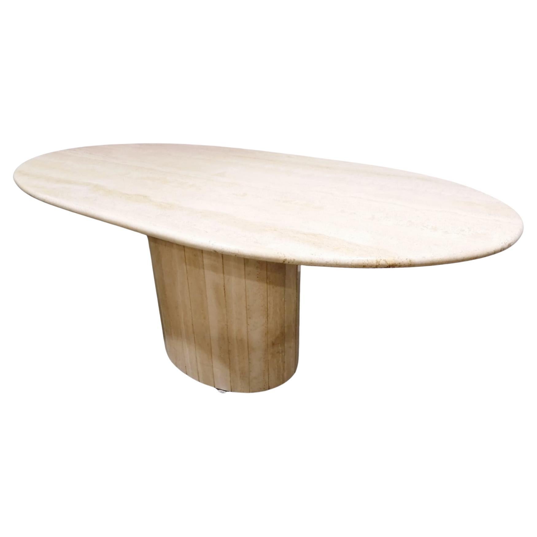 Vintage Oval Travertine Dining Table, 1970s