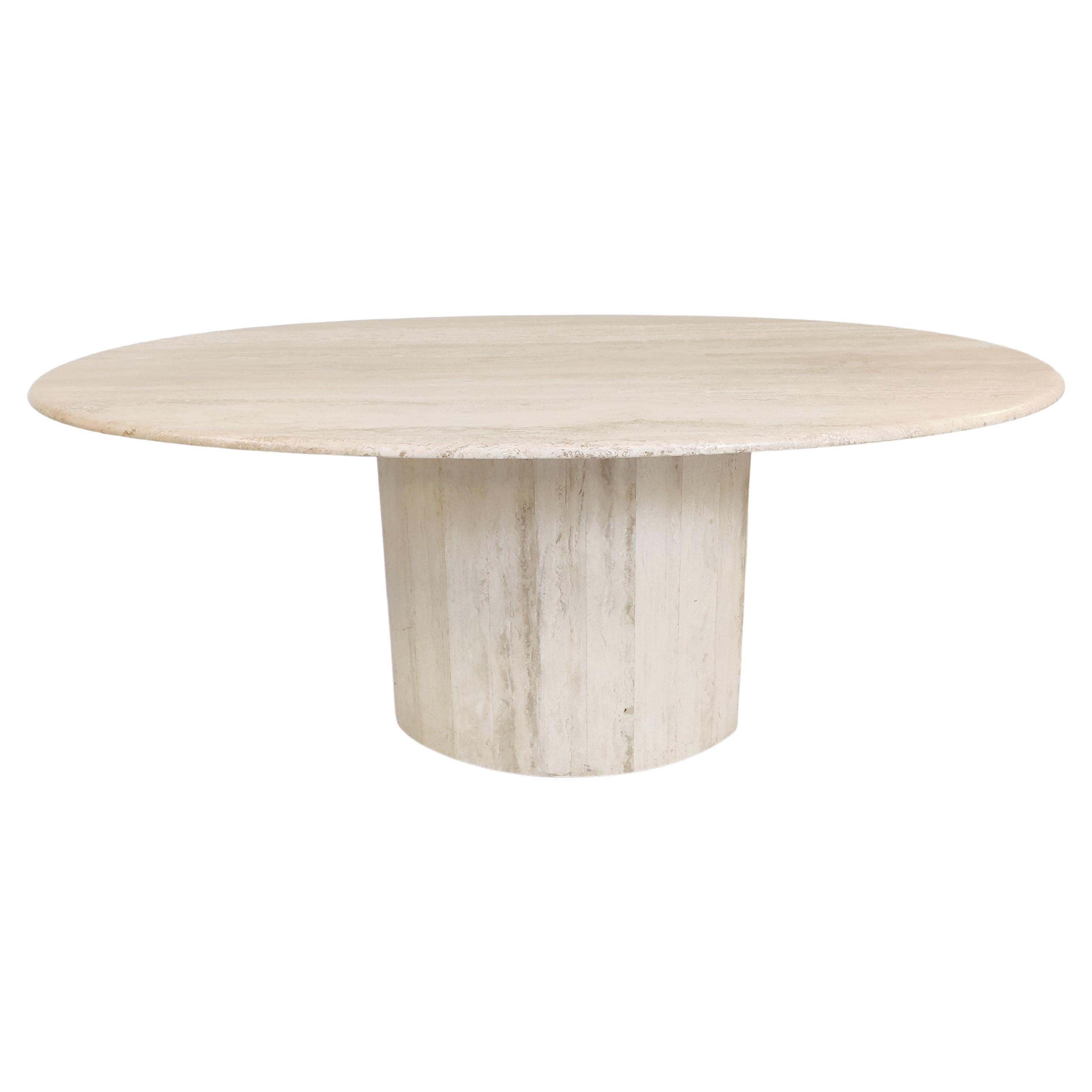 Vintage Oval Travertine Dining Table, 1970s