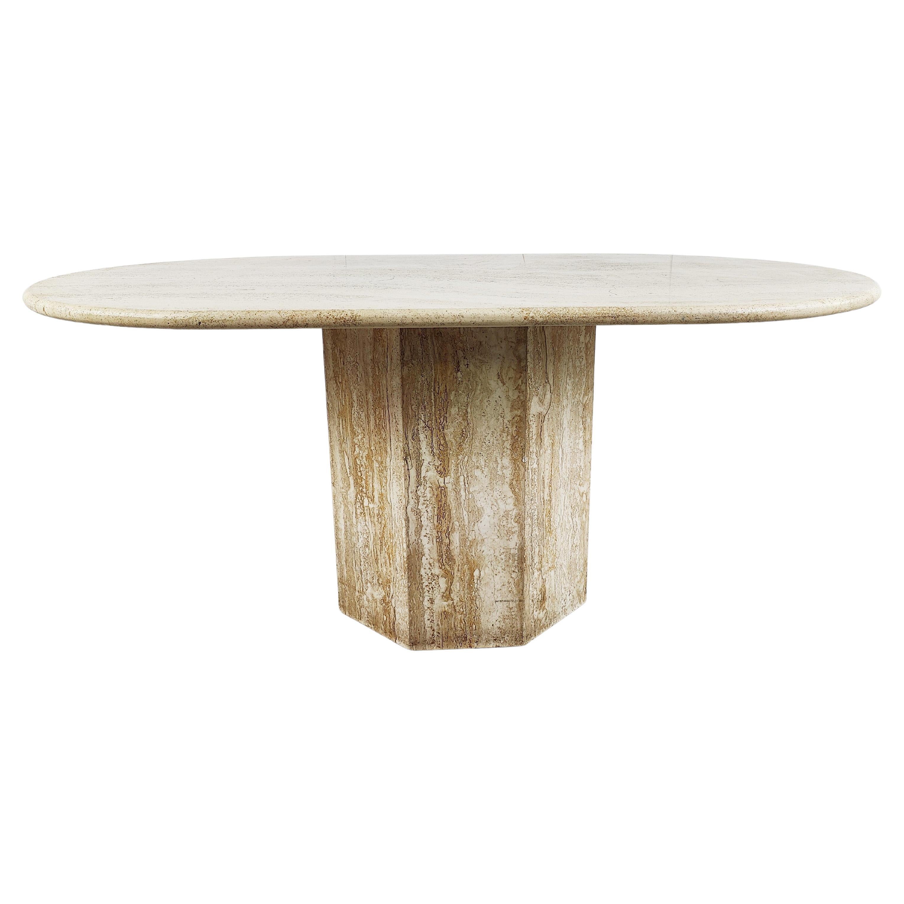 Vintage Oval Travertine Dining Table, 1970s