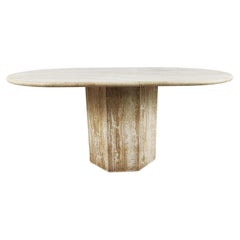 Vintage Oval Travertine Dining Table, 1970s