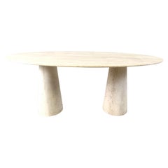 Table de salle à manger ovale vintage en travertin, années 1970