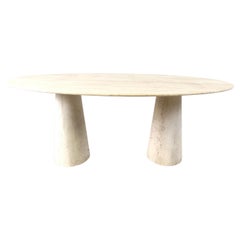 Table de salle à manger ovale vintage en travertin, années 1970