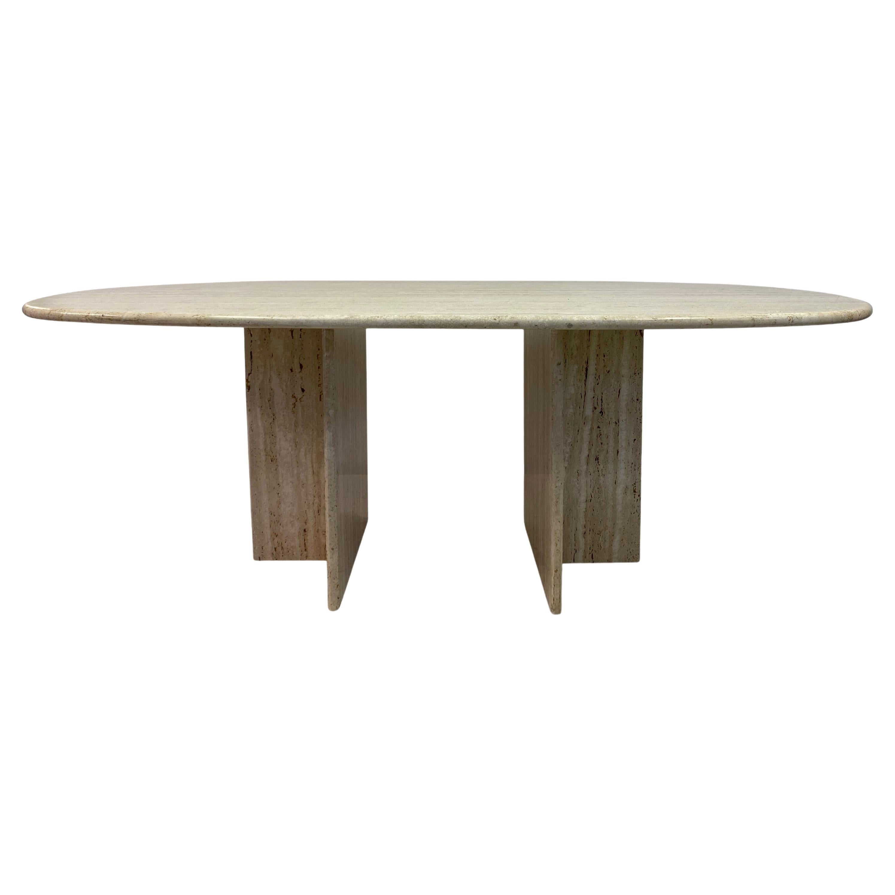 Classic Oval Polished Travertine Dining Table at 1stDibs
