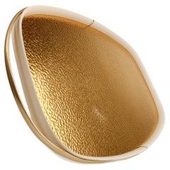 Vintage Oval Tray in Gilded Hammered Aluminum and Ivory Plastic, Italy 60s