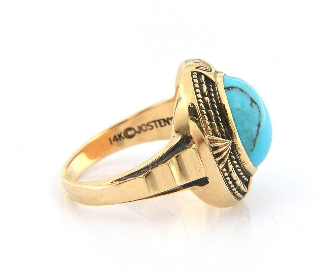 Vintage Oval Turquoise Ring in 14K Yellow Gold In Excellent Condition For Sale In Vienna, VA