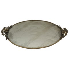 Vintage Oval Vanity Tray with Brass Handles