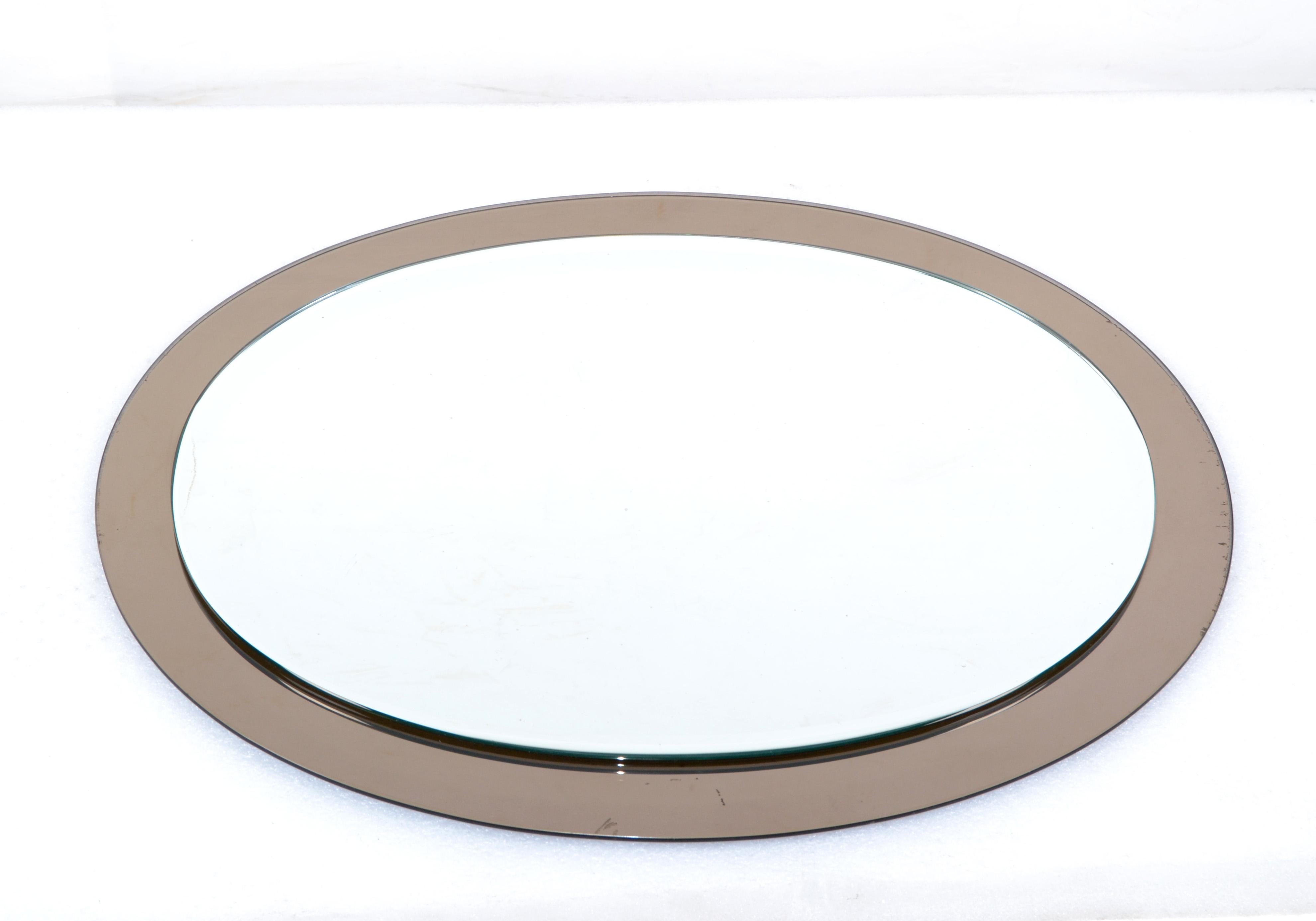 Mid-Century Modern Vintage Oval Veca Beveled Wall Mirror 1960s Italian For Sale