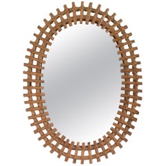 Vintage Oval Wall Mirror in the Style of Franco Albini with Bamboo Frame, Italy