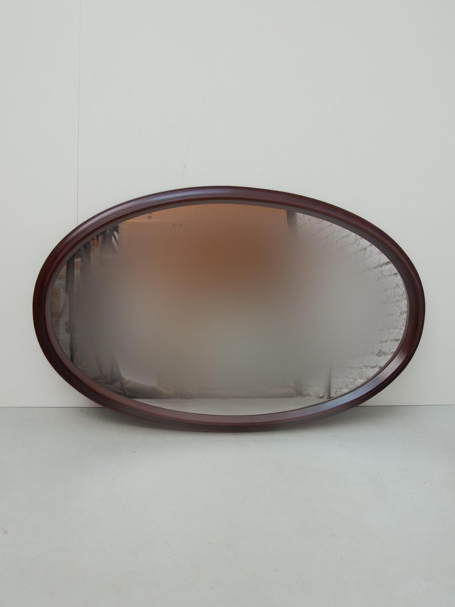 Mid-Century Modern Vintage Oval Wall Mirror with Wooden Frame, 1960s For Sale
